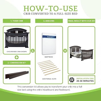 Full Size Wood Conversion Kit Bed Rails for Baby Appleseed & Eco-Chic Cribs