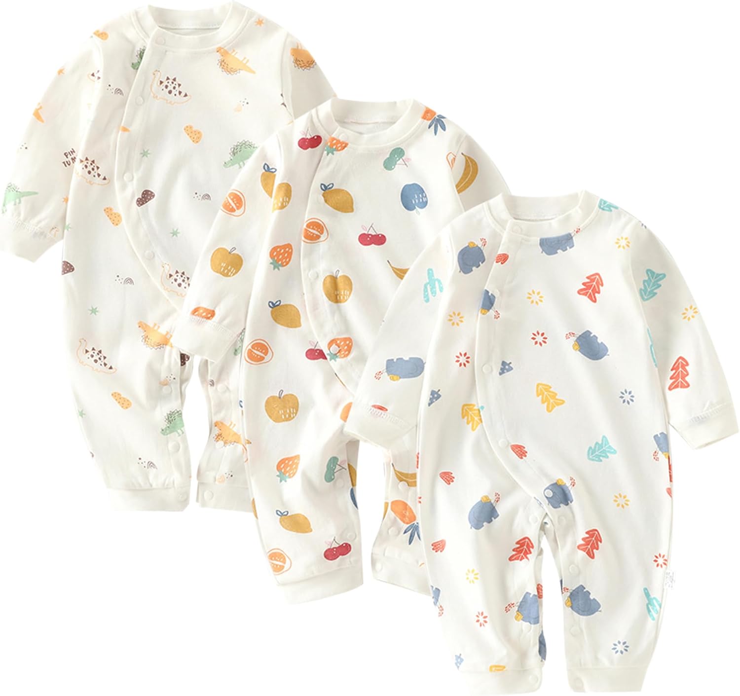 Newborn Baby Romper - Unisex Cotton Bodysuit for Infant Baby Boys Girls 3 Pack Long Sleeve Button Solid Jumpsuits