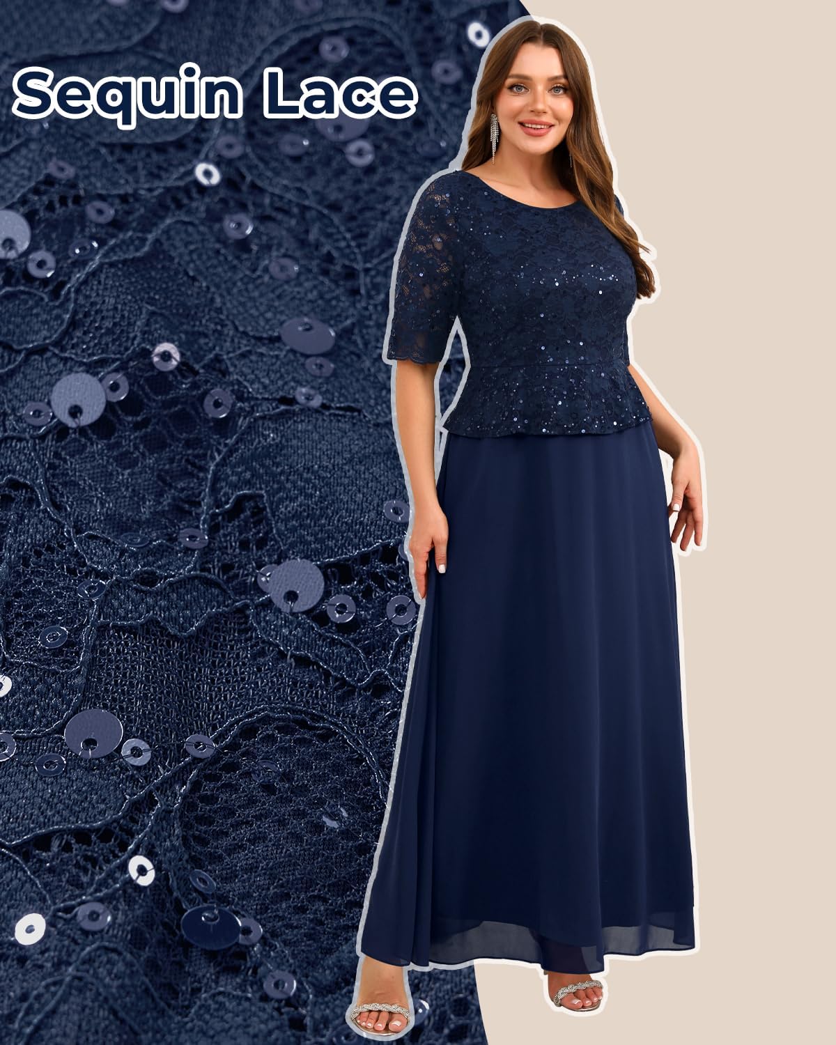 Plus Size Formal Dresses - Mother of The Bride Evening Gowns Wedding Guest Sequin Lace Bodice Long Dress Women - Image 3