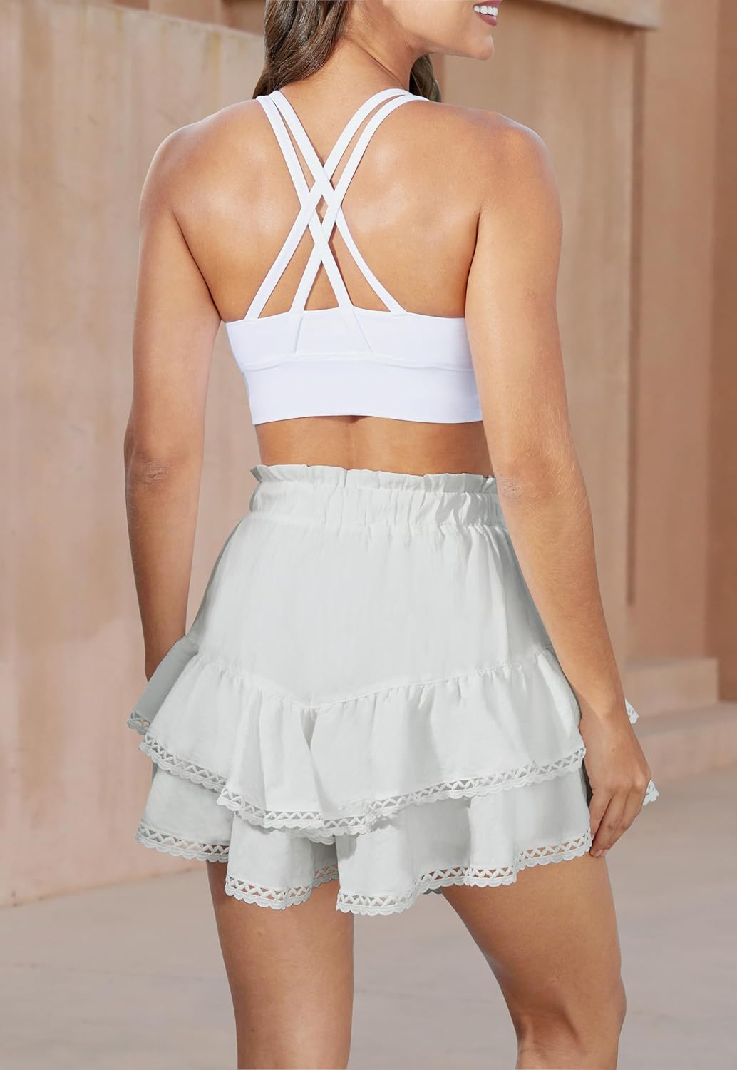 Ruffle Skorts for Woman Boho Tiered Flowy Short Skirt High Waist Mini Skirts Casual Summer Beach Outfits - Image 2