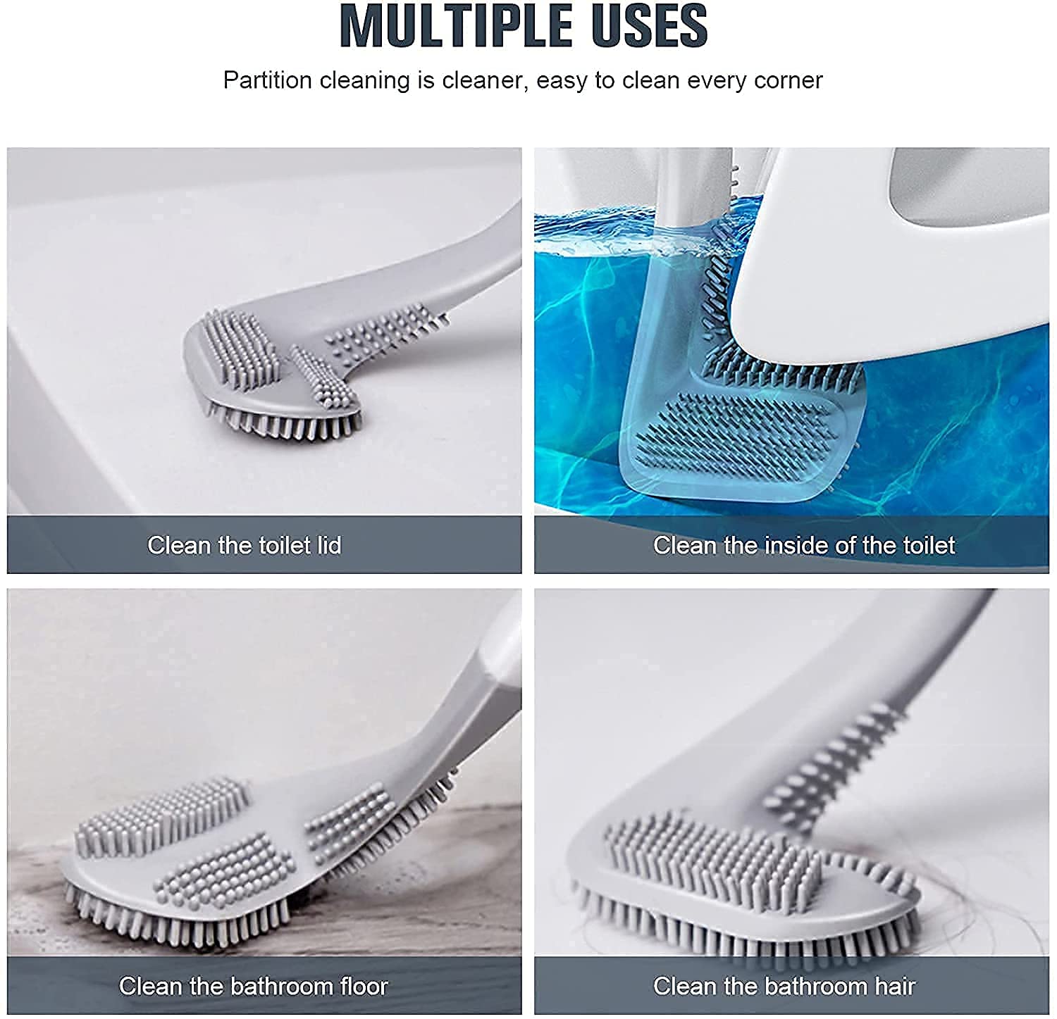 Worldwide e-Mart Silicone Toilet Brush with Holder | L-Shape Flexible Silicone Bristle Toilet Cleaner | Non-Scratch Toilet Cleaning Brush with Stand for Bathroom Hygiene (Multicolor) | Pack of 1 2