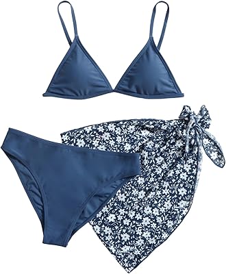 SHENHE Girl's 3 Piece Swimsuits Cute Spaghetti Strap Triangle Bikini with Ditsy Floral Cover Up Teen Bathing Suits