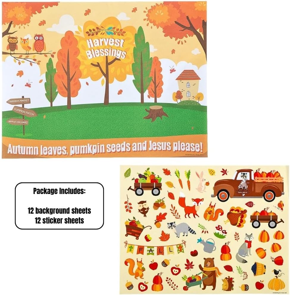 Fun Express Religious Fall Sticker Scenes - 12 Pc