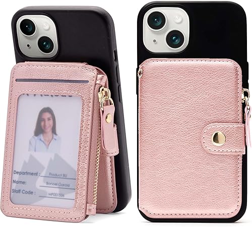 Miniatura 10 de M-Plateau Tarjetero para funda de teléfono con cierre de botón para mujer, con cremallera, monedero con 6 ranuras para tarjetas y ventana de
