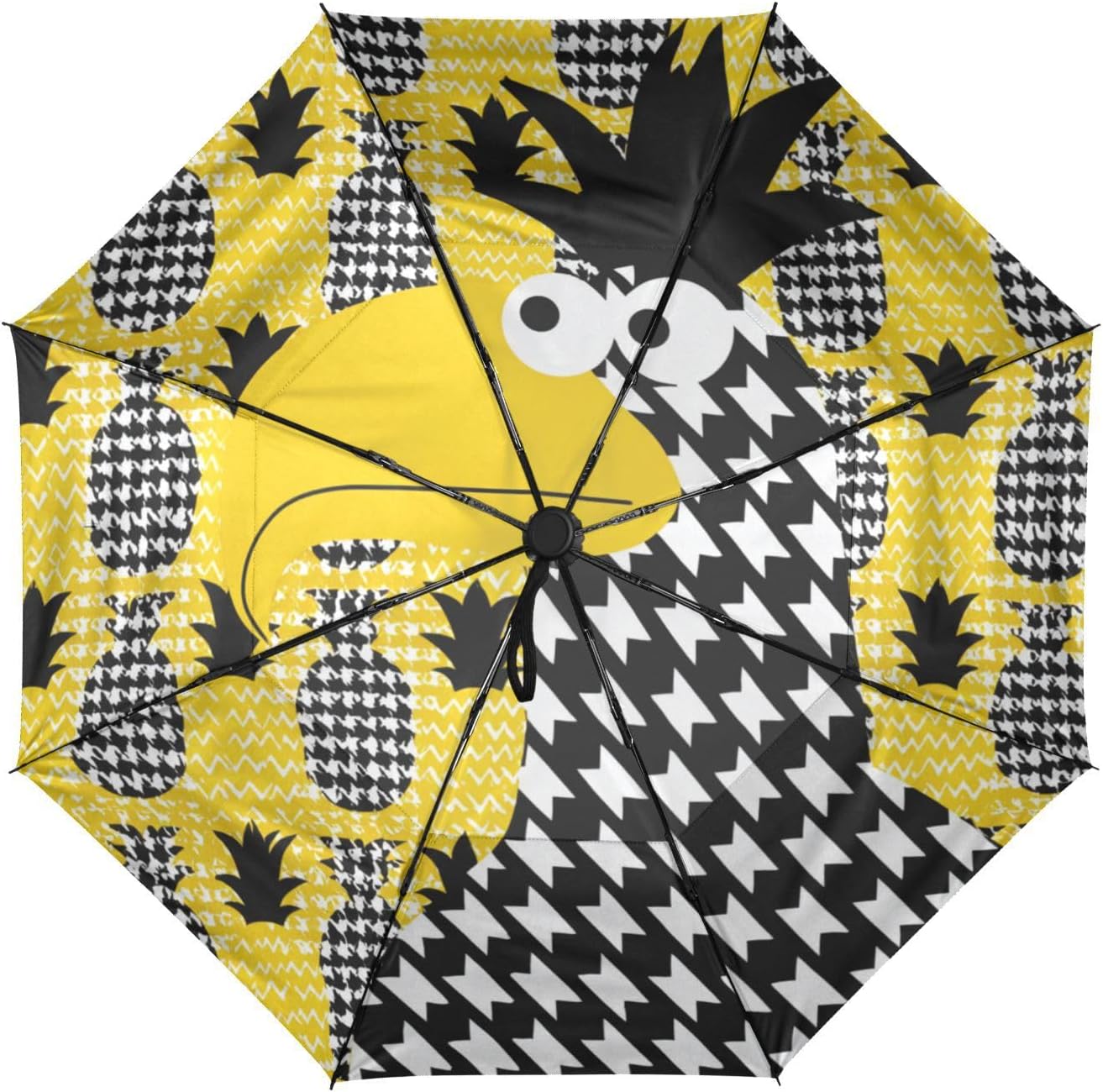 Funny Houndstooth Hawk Pineapple Travel Windproof Umbrella Automatic Open Close Umbrellas for Rain Fits Car