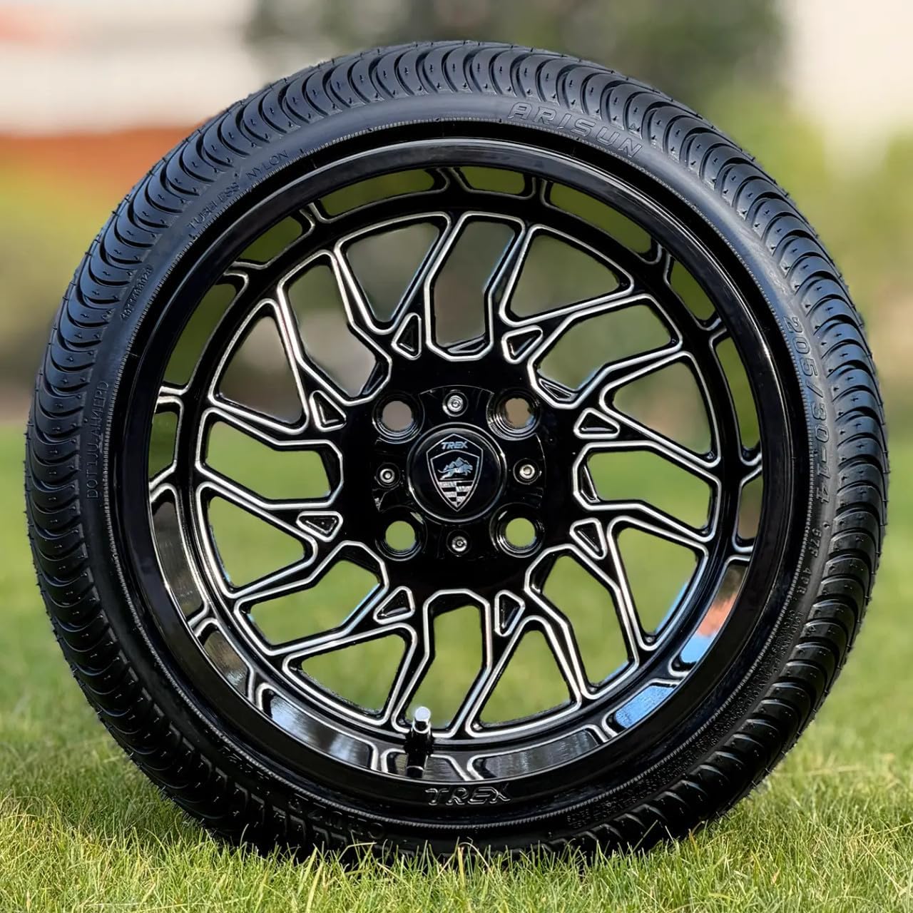 14" TREX Blitz Wheels on 205/30-14" Low Profile DOT Tires - Set of 4 (Black/Milled, Standard Lugs 1/2 x 20)