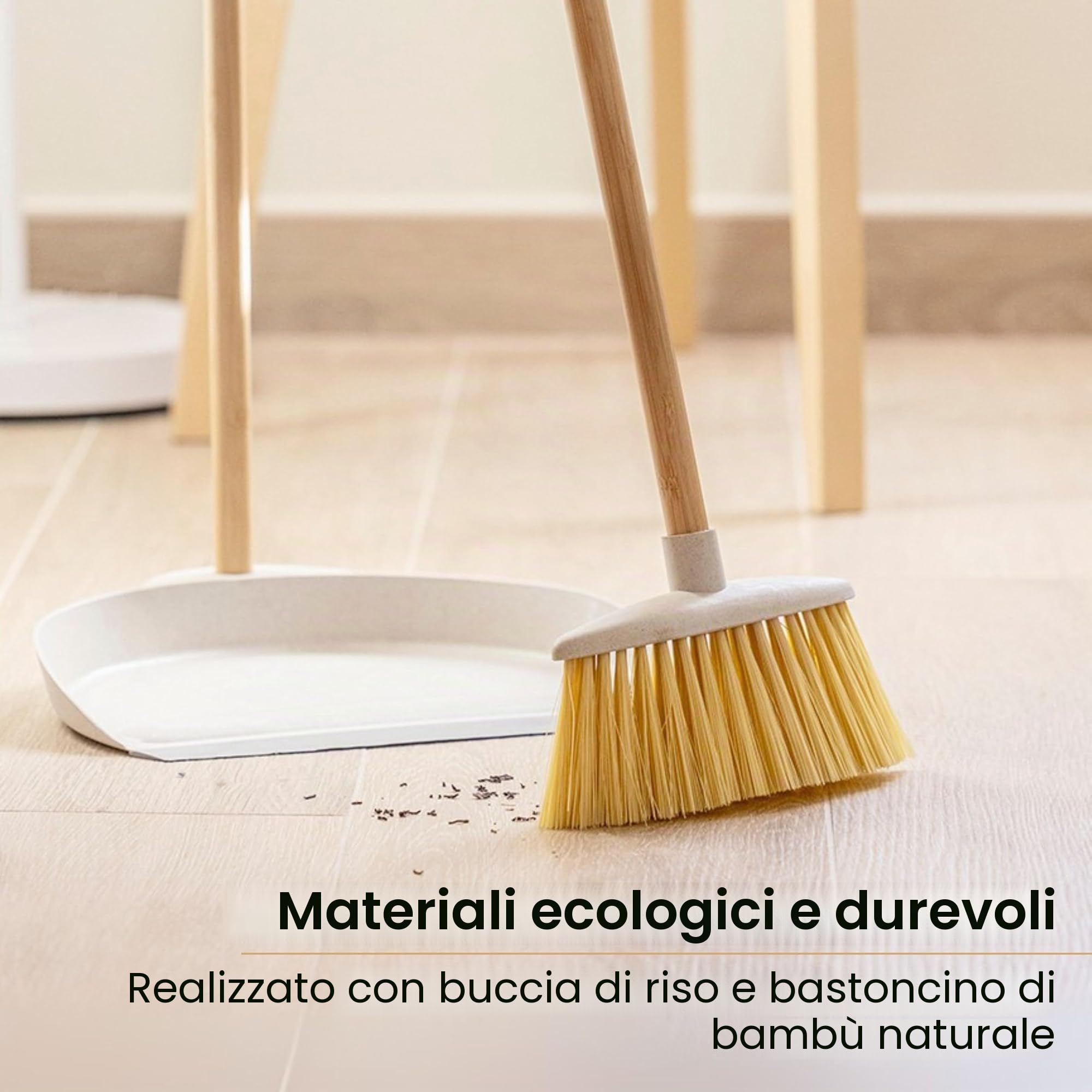 VIGAR - Scopa e Paletta - Modello Mini Staccabile - 29 x 27 x 92 cm - Collezione Zeroline - Risparmia Spazio in Cucina - con Legno di bambù - Grigio