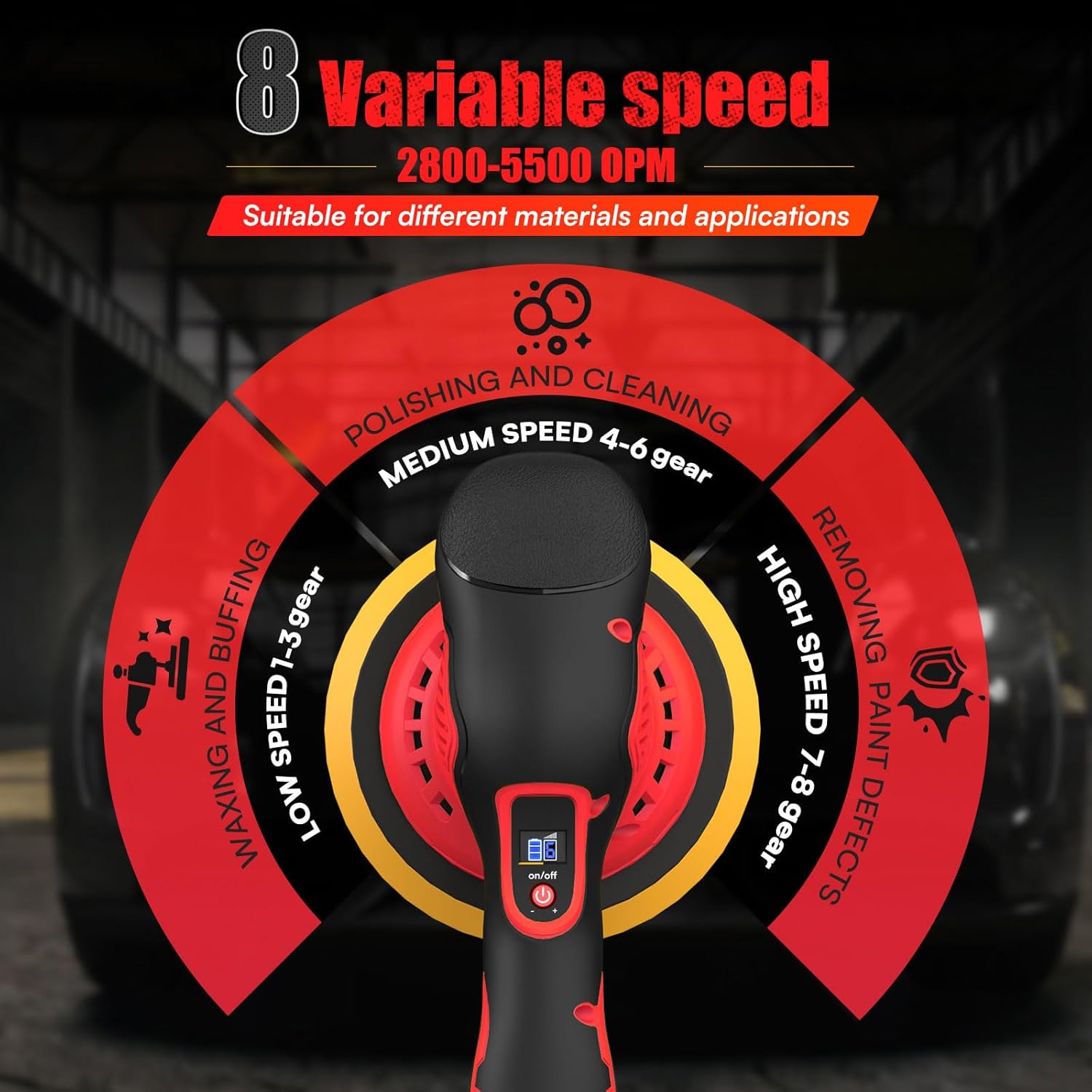 Cordless Car Buffer Polisher for Milwaukee M18 Battery(NO Battery),6 In Brushless Buffer Polisher Kit , 8 Variable Speed 5500RPM Orbital Polisher for Car Detailing Waxing,14PCS Polishing Accessories - Image 6