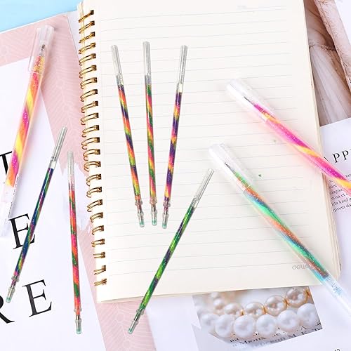 Miniatura 5 de 6 bolígrafos de gel arcoíris, bolígrafos de tinta de gel mágico con 6 recambios de resaltador, bolígrafos de colores arcoíris mixtos para escribir,