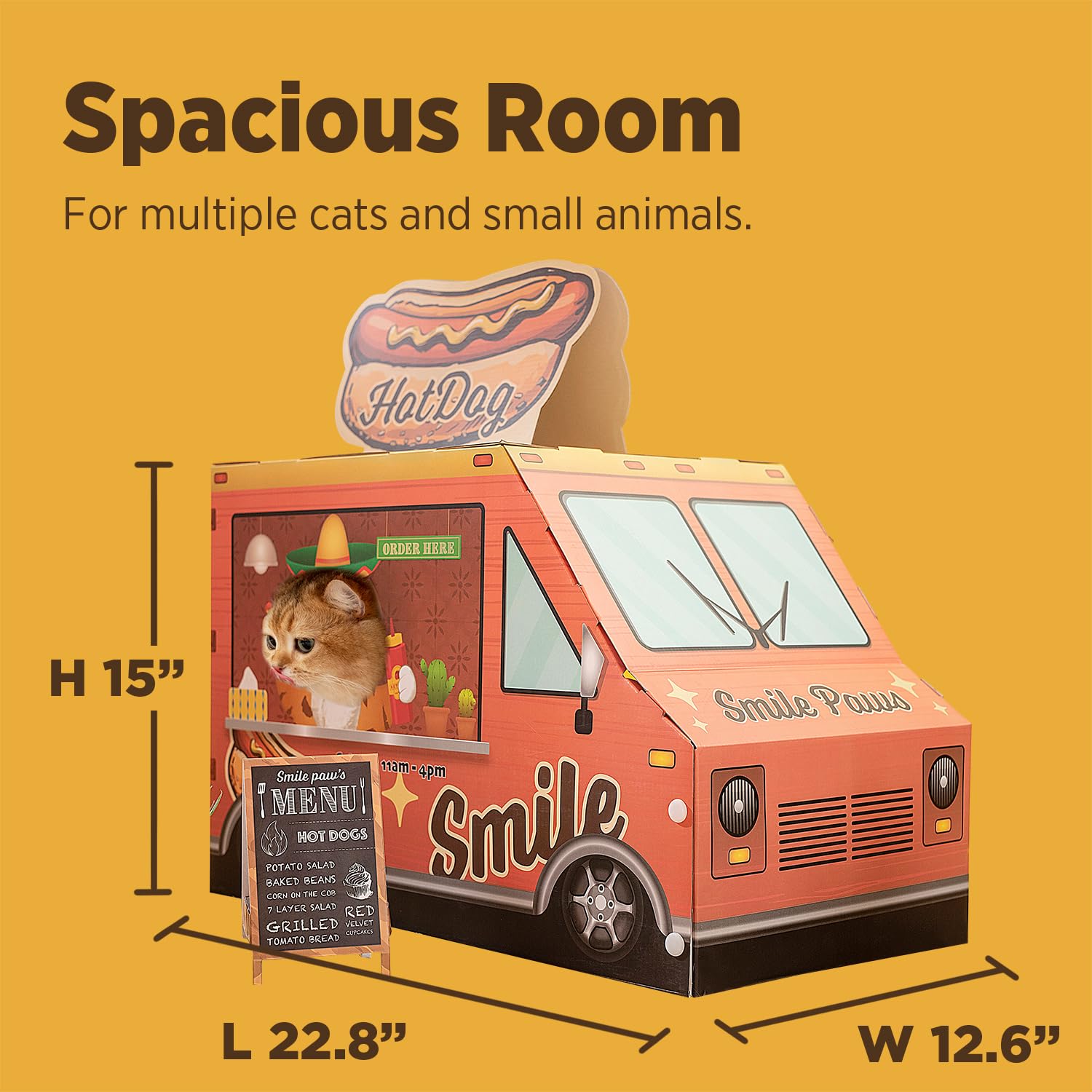 SMILE PAWS Legowiska dla kotów domowych, kartonowy domek dla kota z drapakami, ciężarówka z hot dogami, duże, solidne meble dla kotów, namiot do jaskini, łatwy w montażu zabawki dla zwierząt domowych