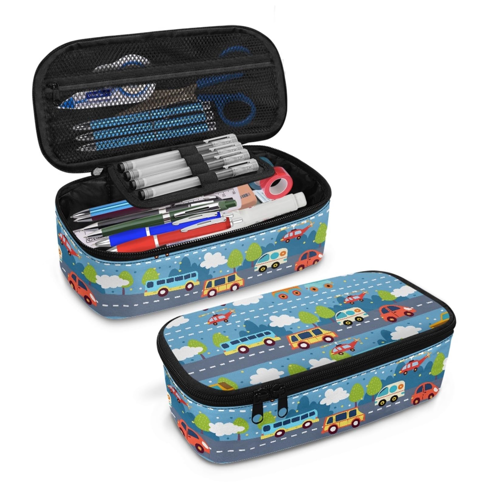 Cartoon Car Boys Large Pencil Pouch for Kids Cool Pencil Case for Age 5-10 Children Pencil Container with Pen Slot Girls Pencil Bag for School Students Pencil Pouch Holder