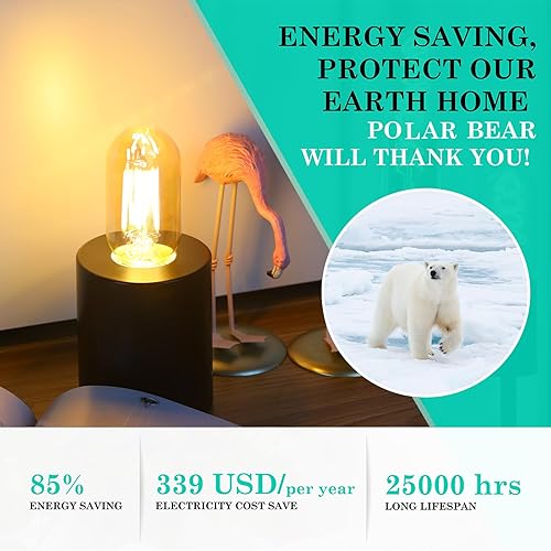 Miniatura 4 de AMDTU Bombillas LED Edison de 40 vatios regulables, filamento recto vintage 4W E26 equivalente a 40 W, bombilla Edison E26 amarillo cálido 2200 K,