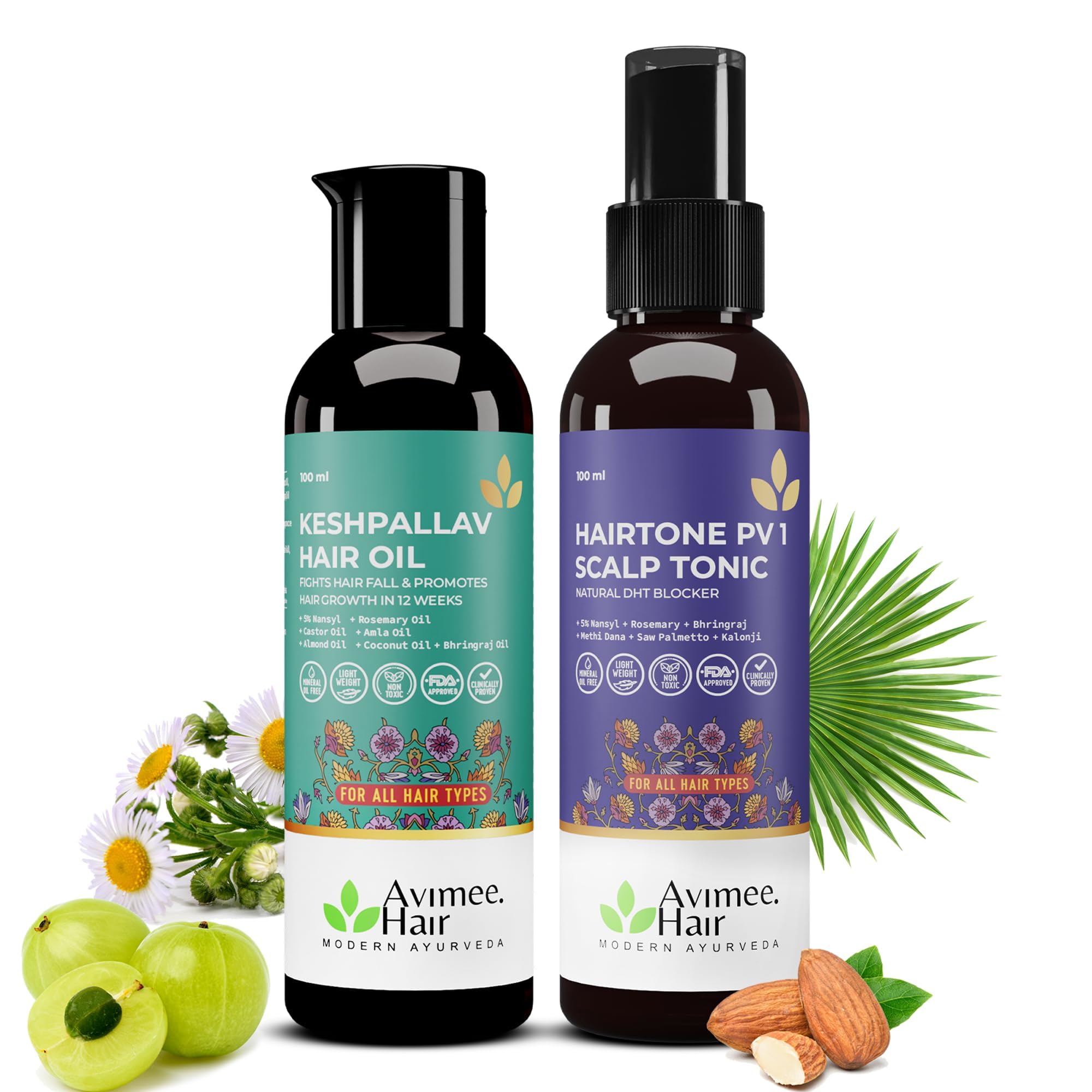 Avimee Herbal Keshpallav Hair Oil (100 ml) & Hairtone PV 1 Scalp Spray (100 ml) Combo Pack | Hair Fall Control Kit | Super Saver Combo-image-20