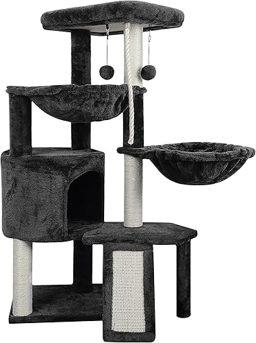 Miniatura 1 de Xin - Árbol para gatos de tres capas con condominio para gatos y dos hamacas, gris oscuro