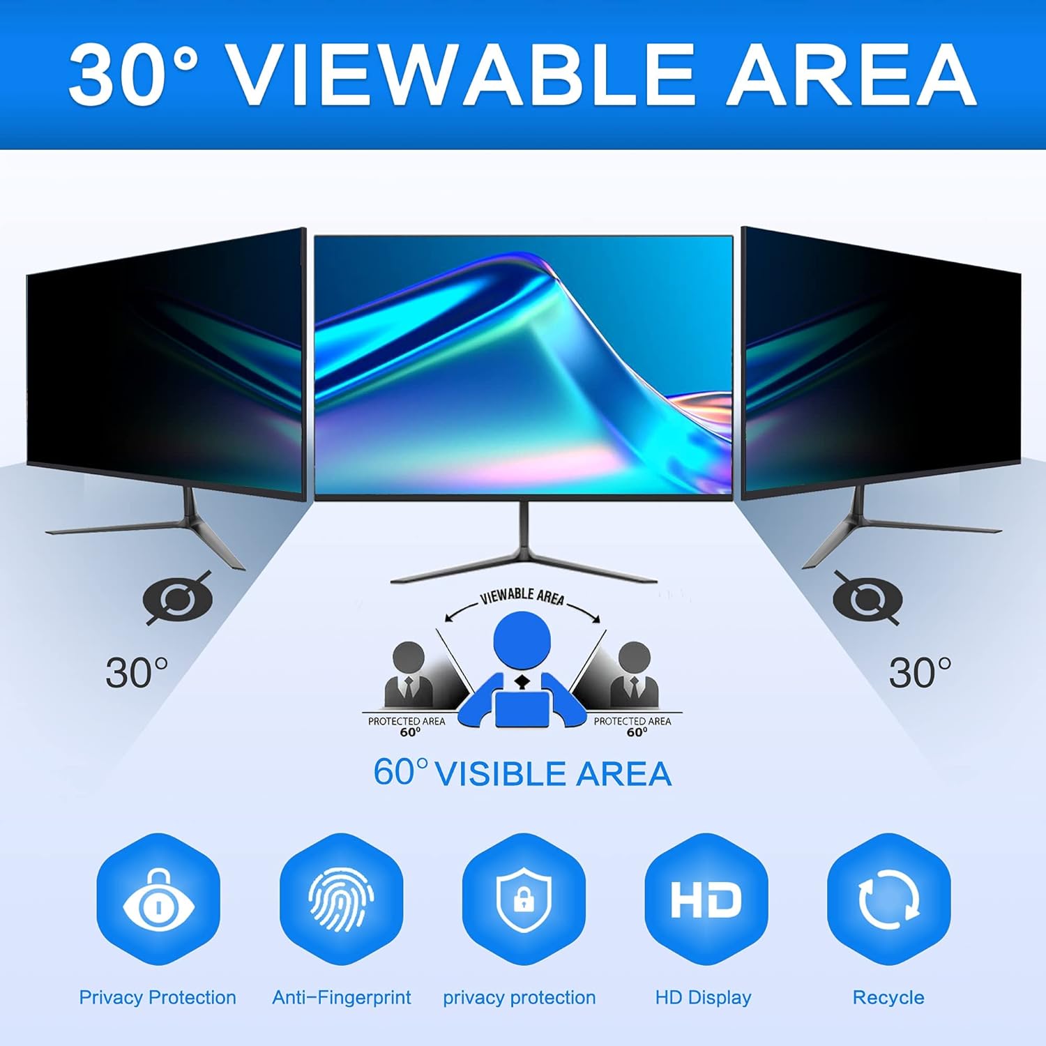 ZOEGAA 23.8 Inch Computer Privacy Screen Filter for 16:9 Widescreen Computer Monitor 20.75"x11.68", Computer Screen Privacy 23.8 inch and Anti Blue Light Anti Glare Protector