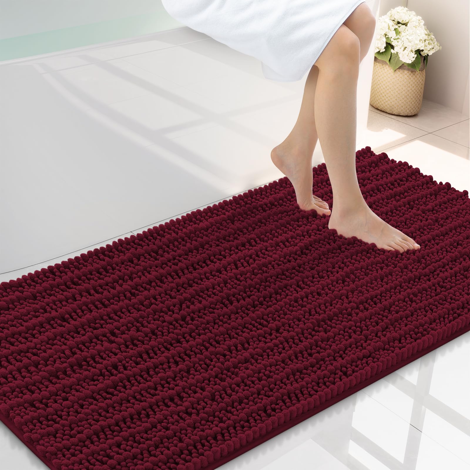 Smiry Bathroom Rugs 44X24, Extra Soft Rubber Backing Chenille Bath Mats