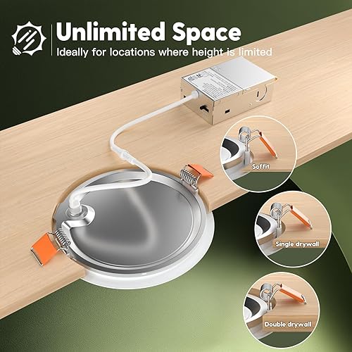 Miniatura 3 de FREELICHT Paquete de 24 luces LED empotrables ultrafinas de 6 pulgadas 5CCT con caja de conexiones, 2700K3000K3500K4000K5000K seleccionable, brillo