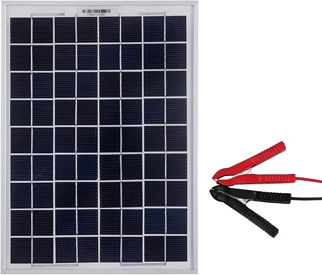 10 Watt 12V Solar Panel Kit, Waterproof Solar Panel Trickle Charger Monocrystalline Battery Maintainer and 5m Crocodile Clip for Cars, Caravans, Campers, Boats