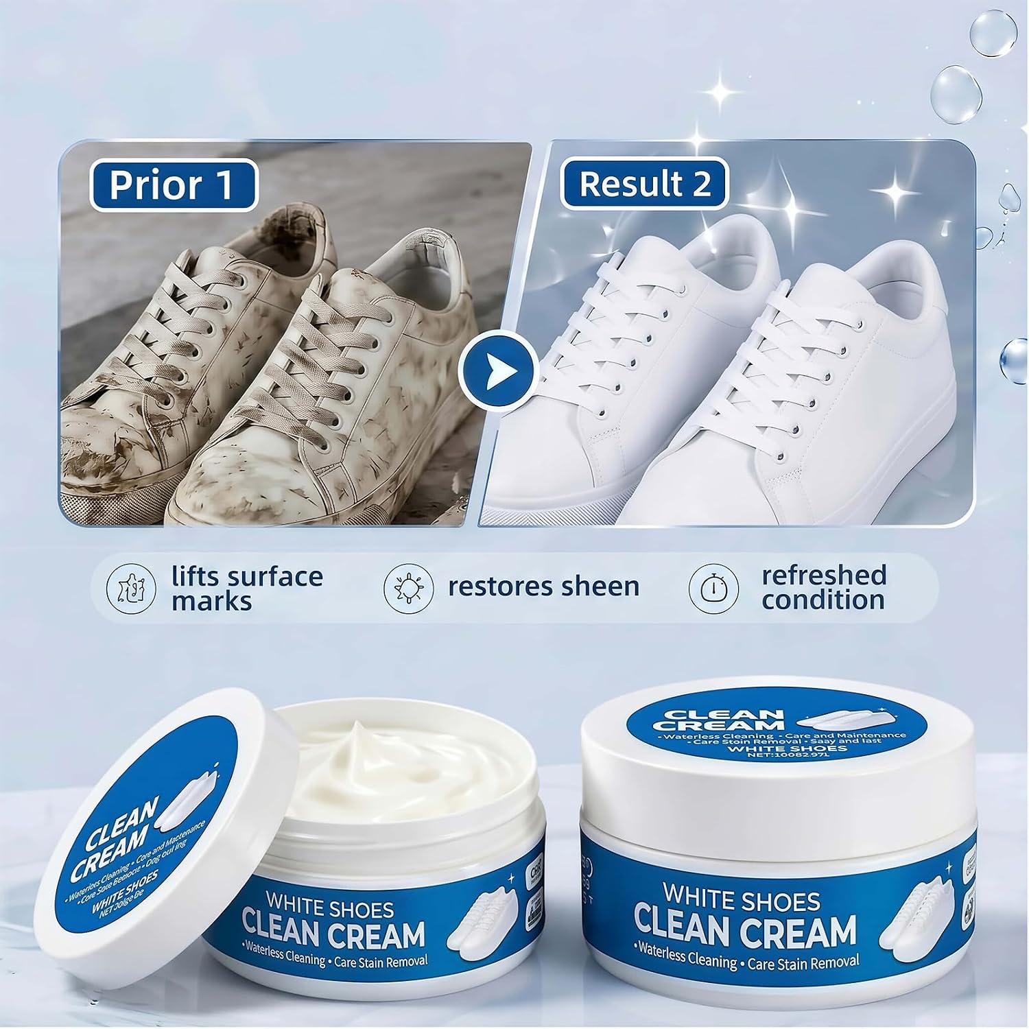 2PCS White Shoe Cleaner Cream with Sponge, Instant Shoe Cleaning Paste, No-Wash Sneaker Cleaner, Stain Remover for Leather Shoes, White Soles, Sports Shoes and Casual Footwear