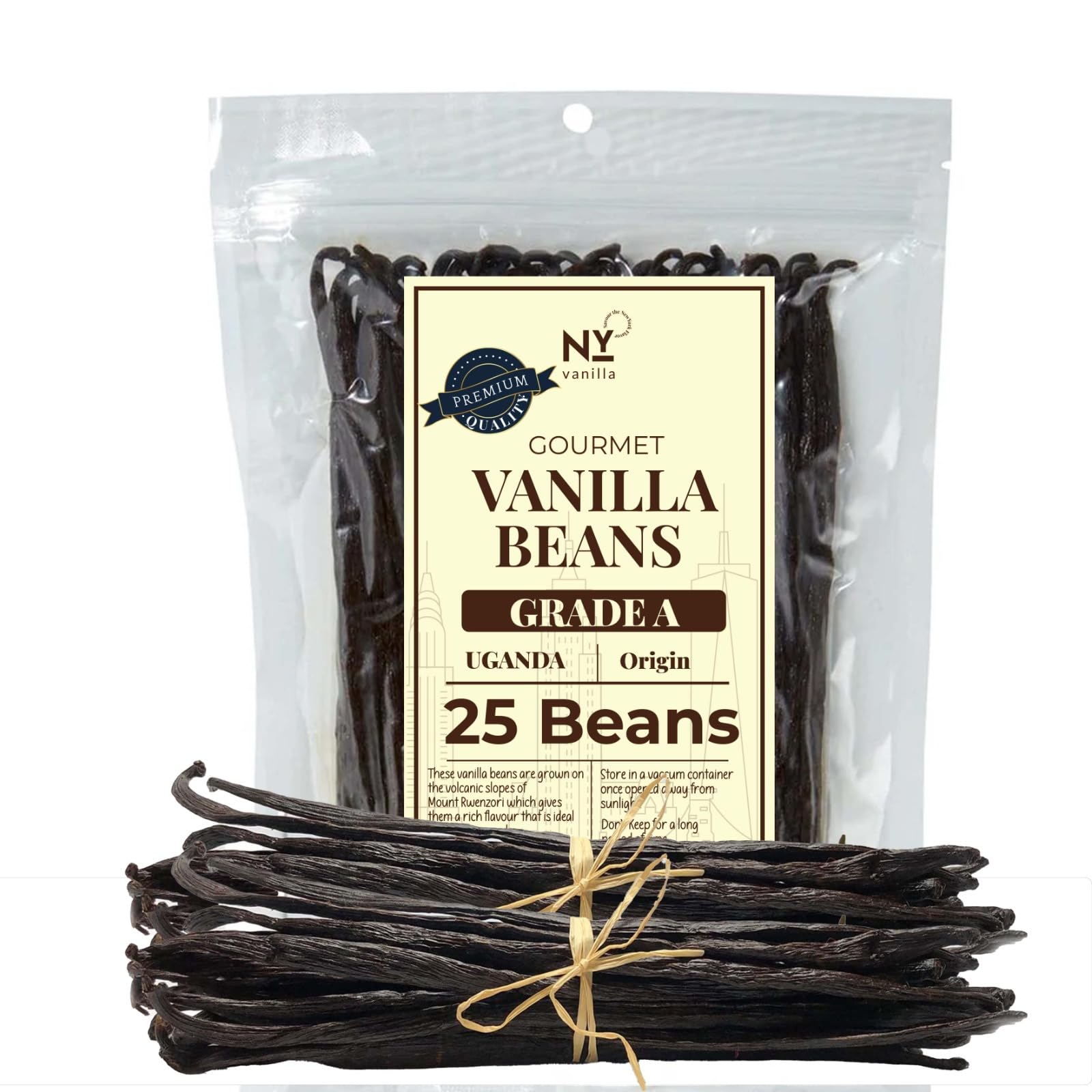 25 Whole Vanilla Beans Grade A ++ | Premium Vanilla Bean Pods for Making VanillaExtract | NON GMO | Perfect for Homemade Extract, Baking, Ice cream, Desserts. by NYVanilla