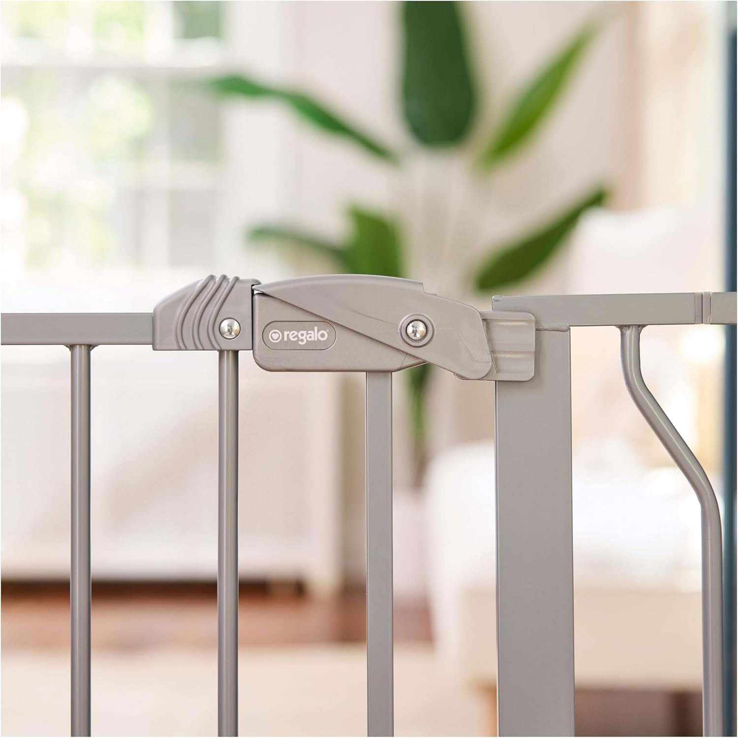 Regalo Easy Step 49-Inch Extra Wide Baby Gate, Includes 4-Inch and 12-Inch Extension Kit, 4 Pack of Pressure Mount Kit and 4 Pack of Wall Mount Kit, Platinum