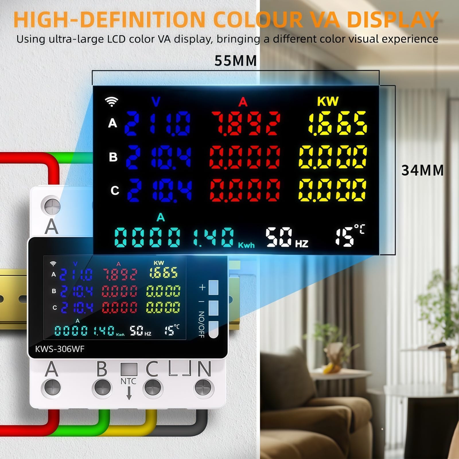 Contatore elettrico trifase a 4 fili, contatore intelligente Tuya Wi-Fi 9 in 1 con display LCD, contatore trifase digitale su guida DIN, contatore trifase calibrato