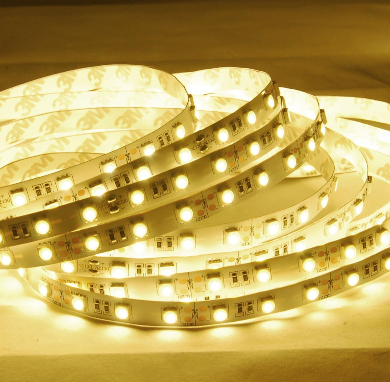 ABI Warm White High Brightness Flexible LED Light Strip with AC Adapter, SMD 5050 LED Chips, 5 Meters / 16.4 FT Spool, 12VDC