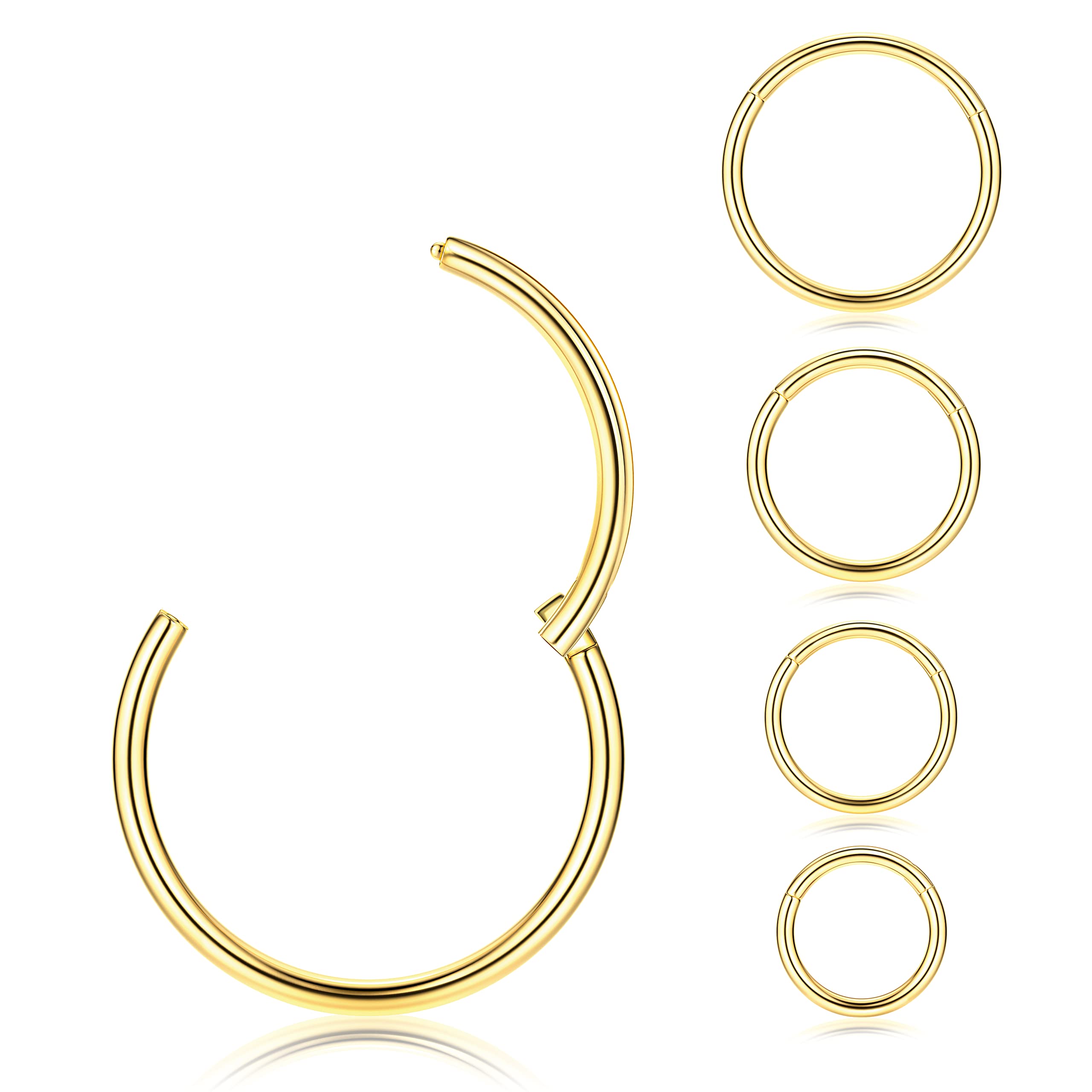 MILACOLATO 5Pcs G23 Titanium Nose Rings Hoops 20G 18G 16G Clicker Body Piercing Rings for Septum Cartilage Daith Rook Lip Tragus Helix Conch Ear Lobe
