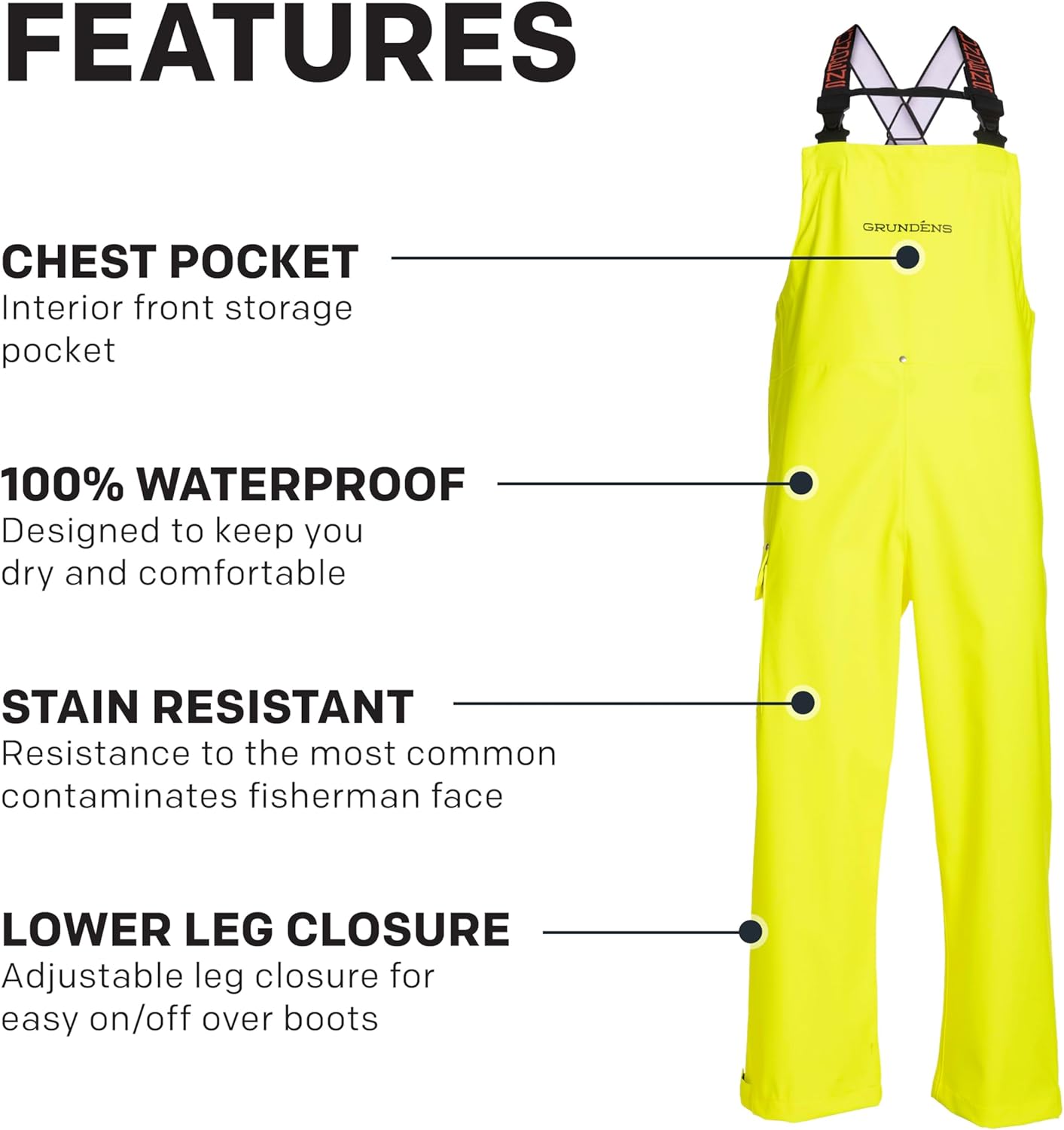 Grundéns Men’s Neptune Commercial Fishing Bib Pants, Waterproof, Adjustable - Image 4