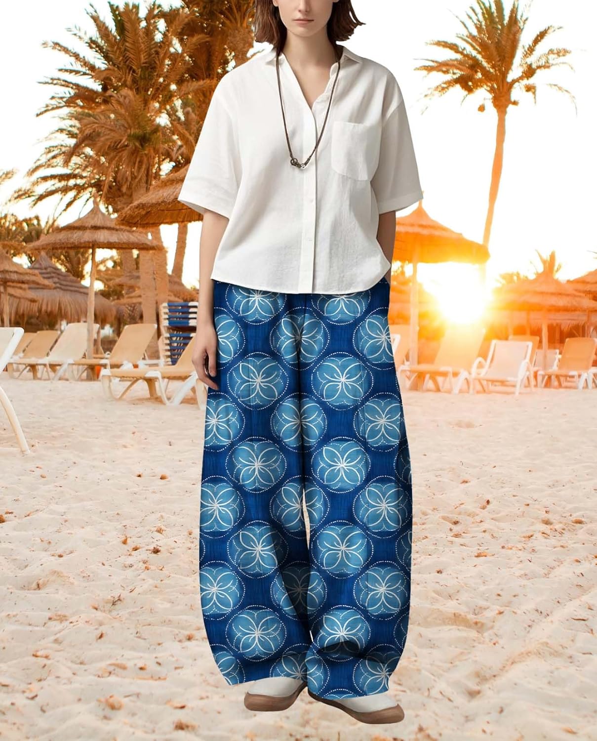 Boho Casual Pants for Women 2025 Summer Floral Printed Wide Leg High Waist Loose Trousers Yoga Comfy Lounge Pant