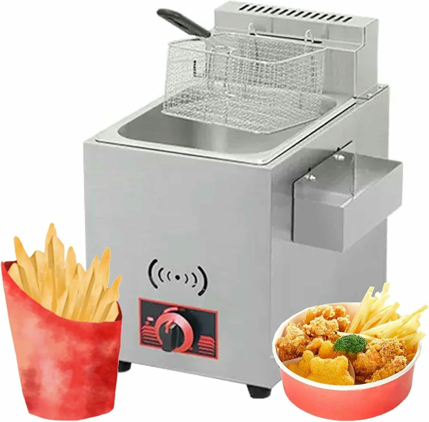 Freidora de Gas Profesional, freidora de Acero Inoxidable para encimeras comerciales de restaurantes, freidora de Pollo con Cesta para Cocina Familiar