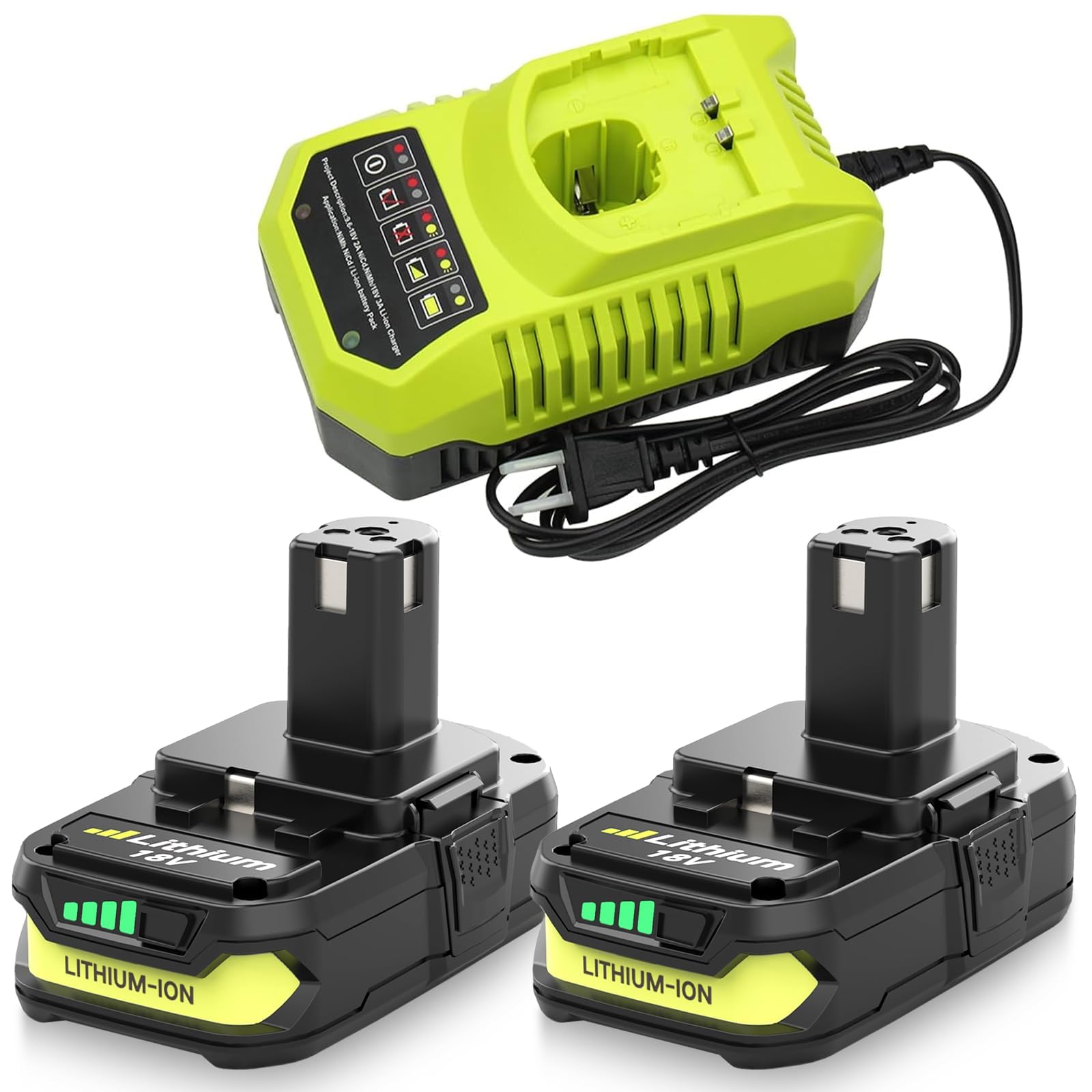 Reoben 2PACK 4.0Ah Replacement for Ryobi 18V Battery and P117 Charger Combo