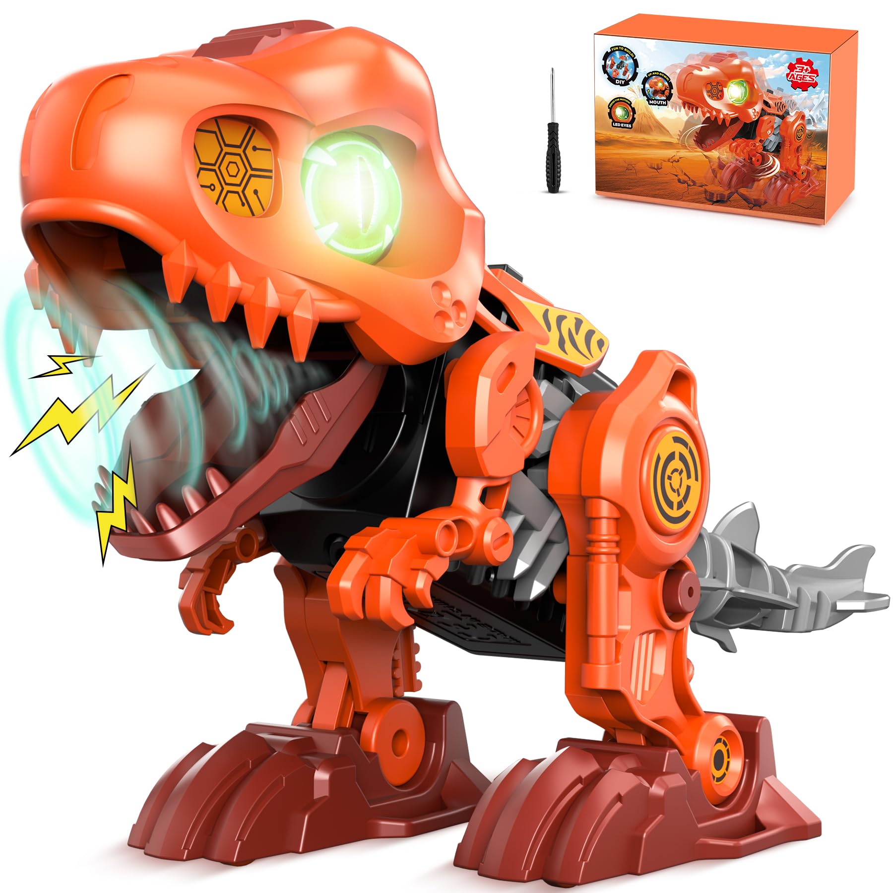 Large Take Apart Dinosaur Toys For Kids with LED Eyes and Sound DIY Construction Build Set Educational STEM for Boys Girls Automatic Dinosaur Toys with Tool For 3 4 5 6 7 8 9