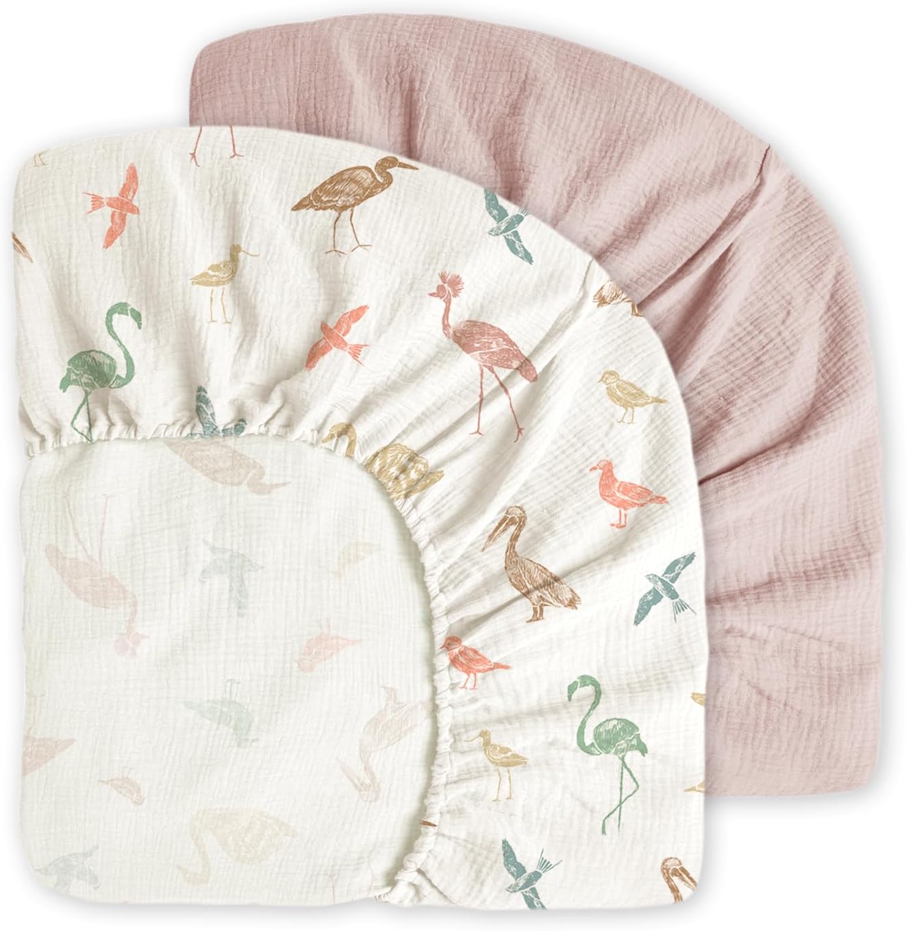 Little Grape Land Muslin Crib Sheets Fitted for Boys and Girls 2 Pack, 100% Cotton Baby Bed Sheets Soft Breathable, Neutral Fitted Baby Mattress Sheets for Standard Crib 52x28 inches, Green Leaves