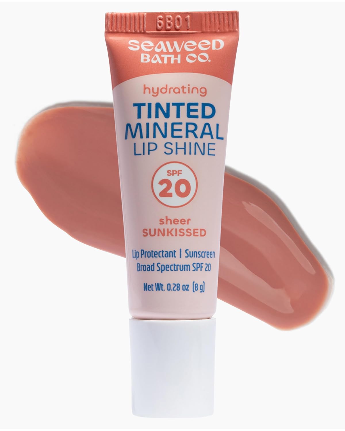 Seaweed Bath Co. Hydrating Tinted Mineral Lip Shine SPF 20, 0.28 oz | Sunkissed, Sunscreen Zinc Oxide Lip Balm with Gloss Finish, Moisturizing Daily Lip Protection with Tropical Coconut Flavor