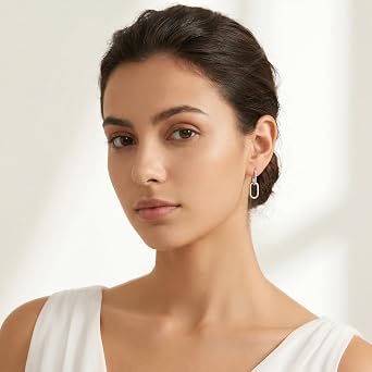 Reffeer 925 Sterling Silver Double Ring Hoop Earrings Huggie for Women U Hoop Earrings Square Hoop Chain Link Earrings