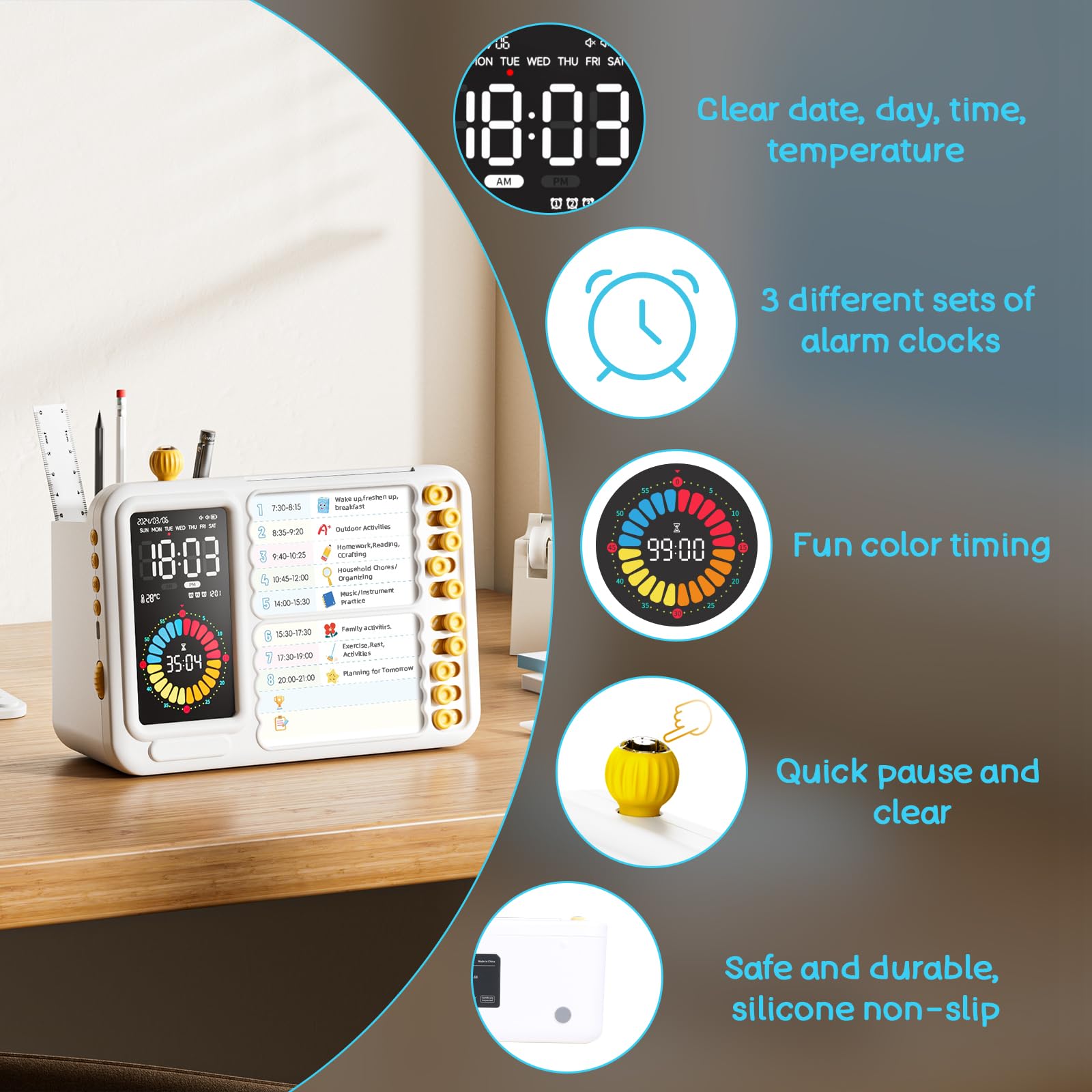 AFAITH Minuteur Enfant Timer Visuel Minuteur de Cuisine Pomodoro Timer Enfant Apprentissage Tdah Outils Compte à rebours de 60 Minutes écran géant(Blanc et Jaune)