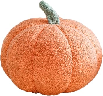 3D Fluffy Pumpkin Plush Stuffed Animal Toy, Pumpkin Pillow for Home Decor, Halloween, Christmas or Birthday Party Orange, 8 Inch