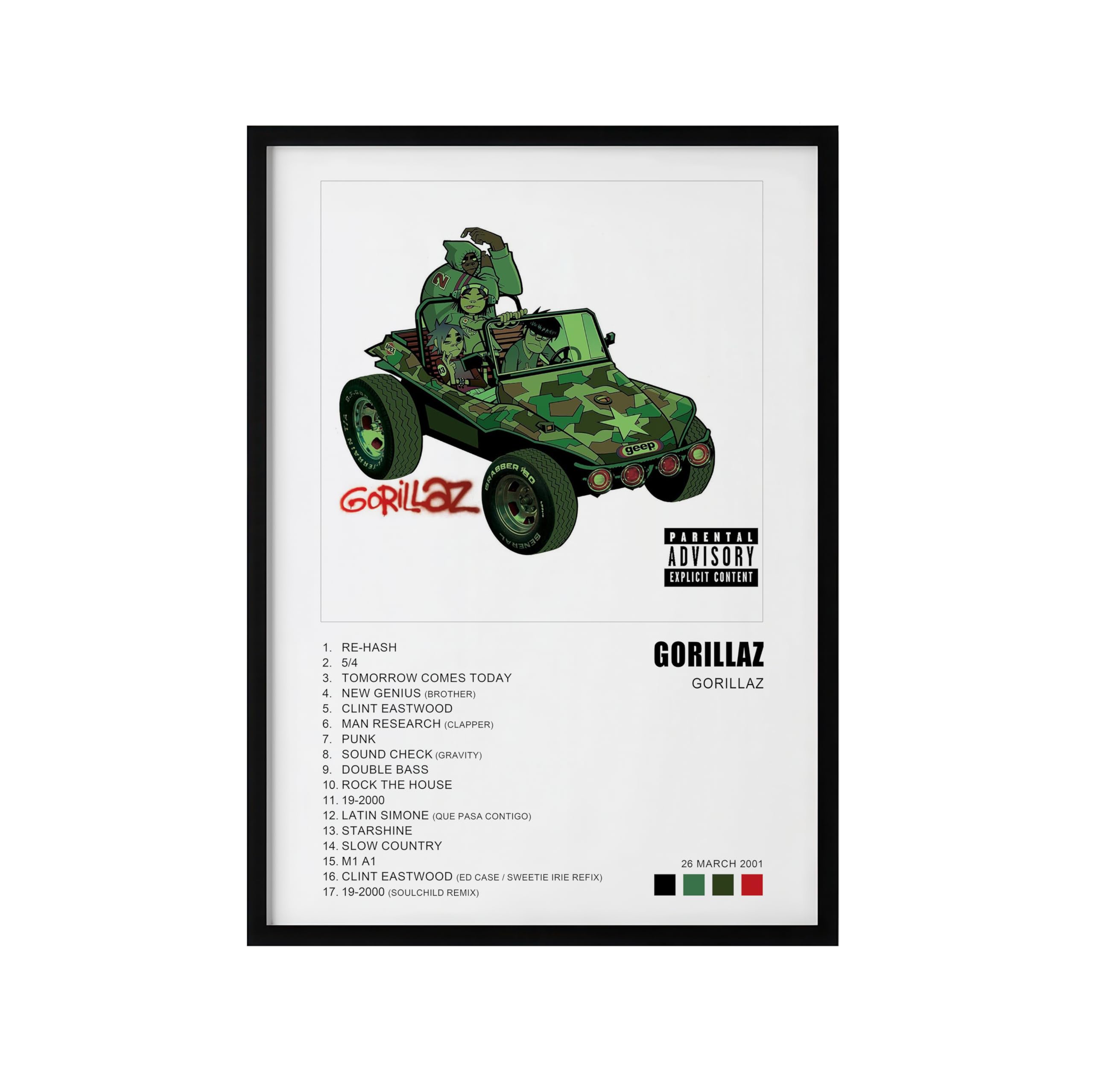 LISA MARIE DESIGNS Gorillaz Album Cover Poster – Demon Days Album – Music Wall Art Print – A4 or A3 – Framed or Unframed (A3 Framed Black (297x420mm), Framed, Gorillaz)