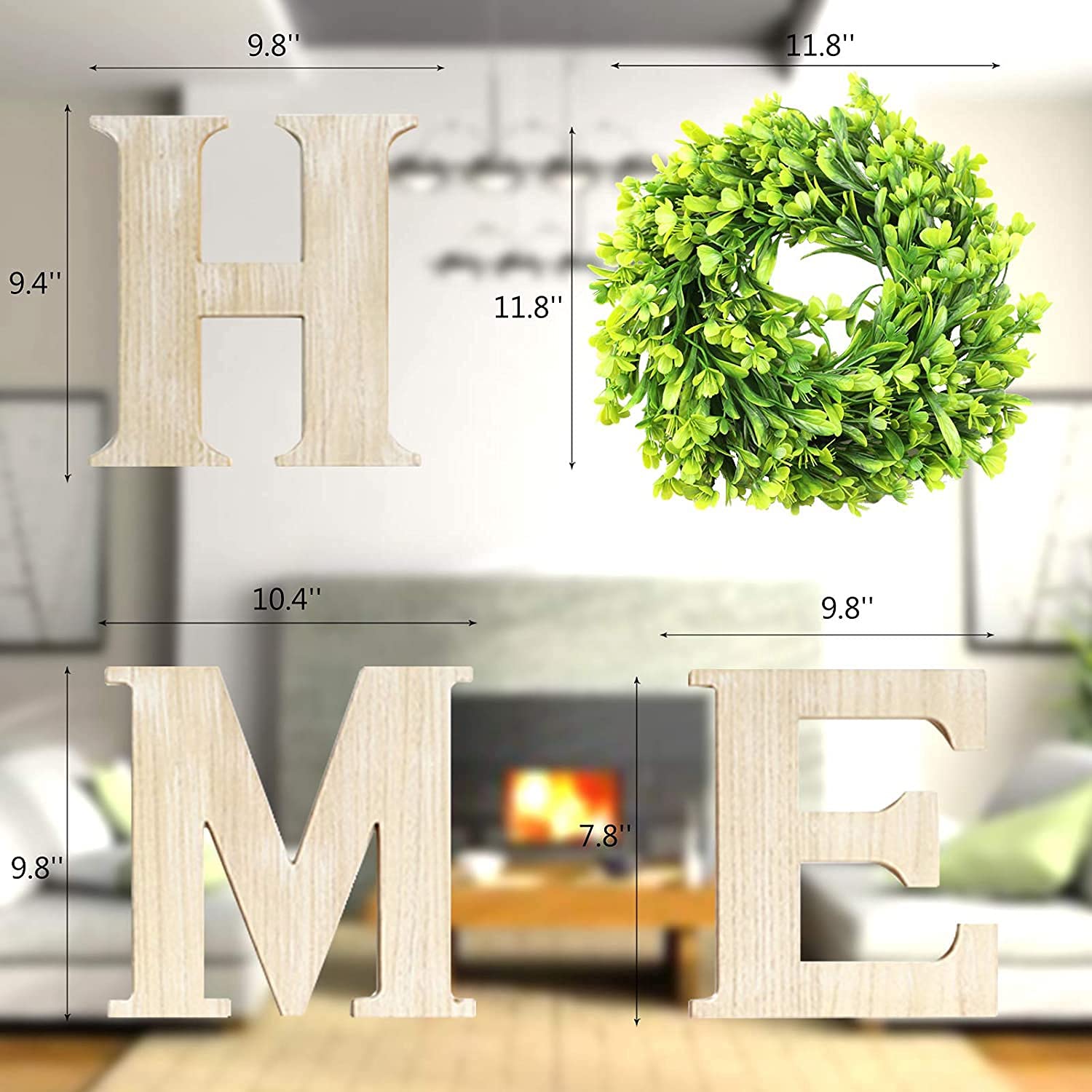JUJIAN Inicio Letrero De Cuero con Corona Artificial de Eucalipto, Letras de Hogar para Decoración de Sala de Estar (Propiedad)