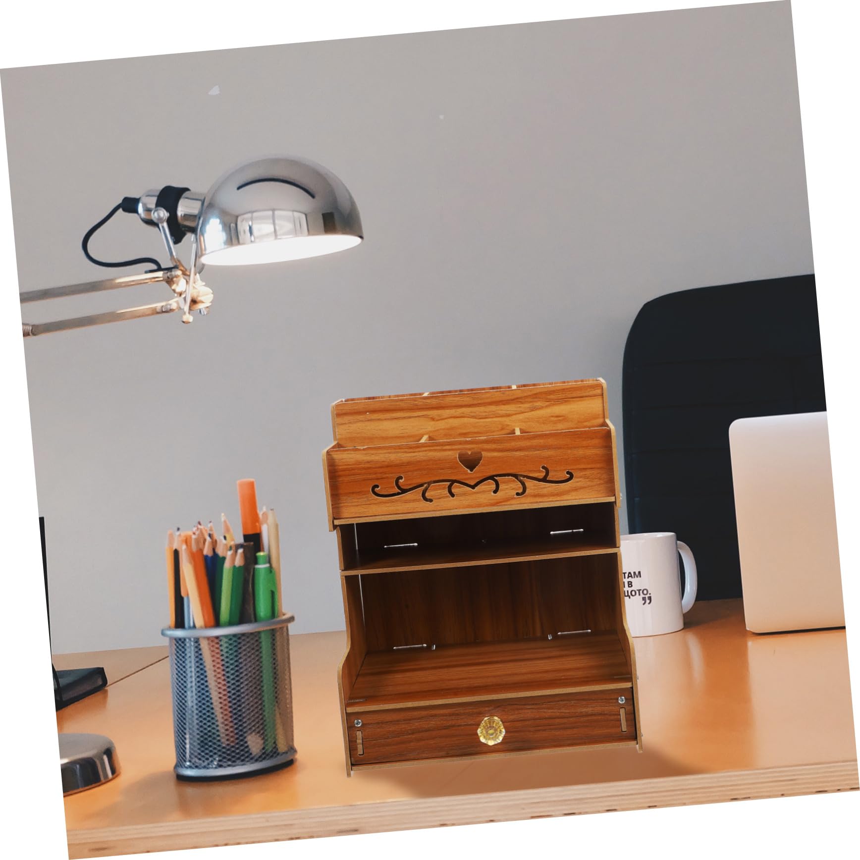 LIFKOME Organiseur à Stylos Compartimenté en Bois avec Tiroir DIY B13