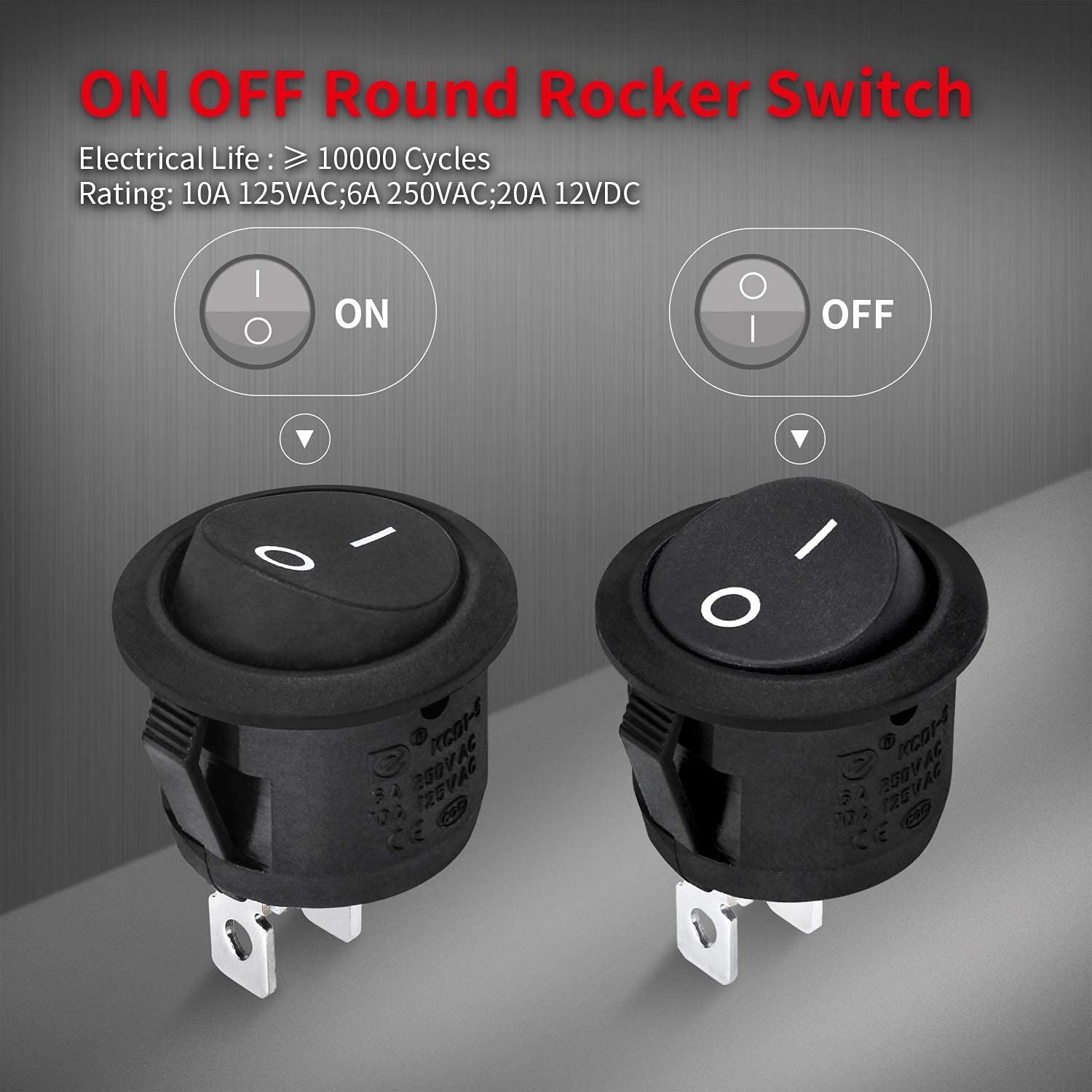 Lot De 10 Interrupteurs Bascule 12V - Mini Interrupteurs Ronds ON/OFF - 10A/125V 6A/250V - Pour Voiture, Bateau, DIY