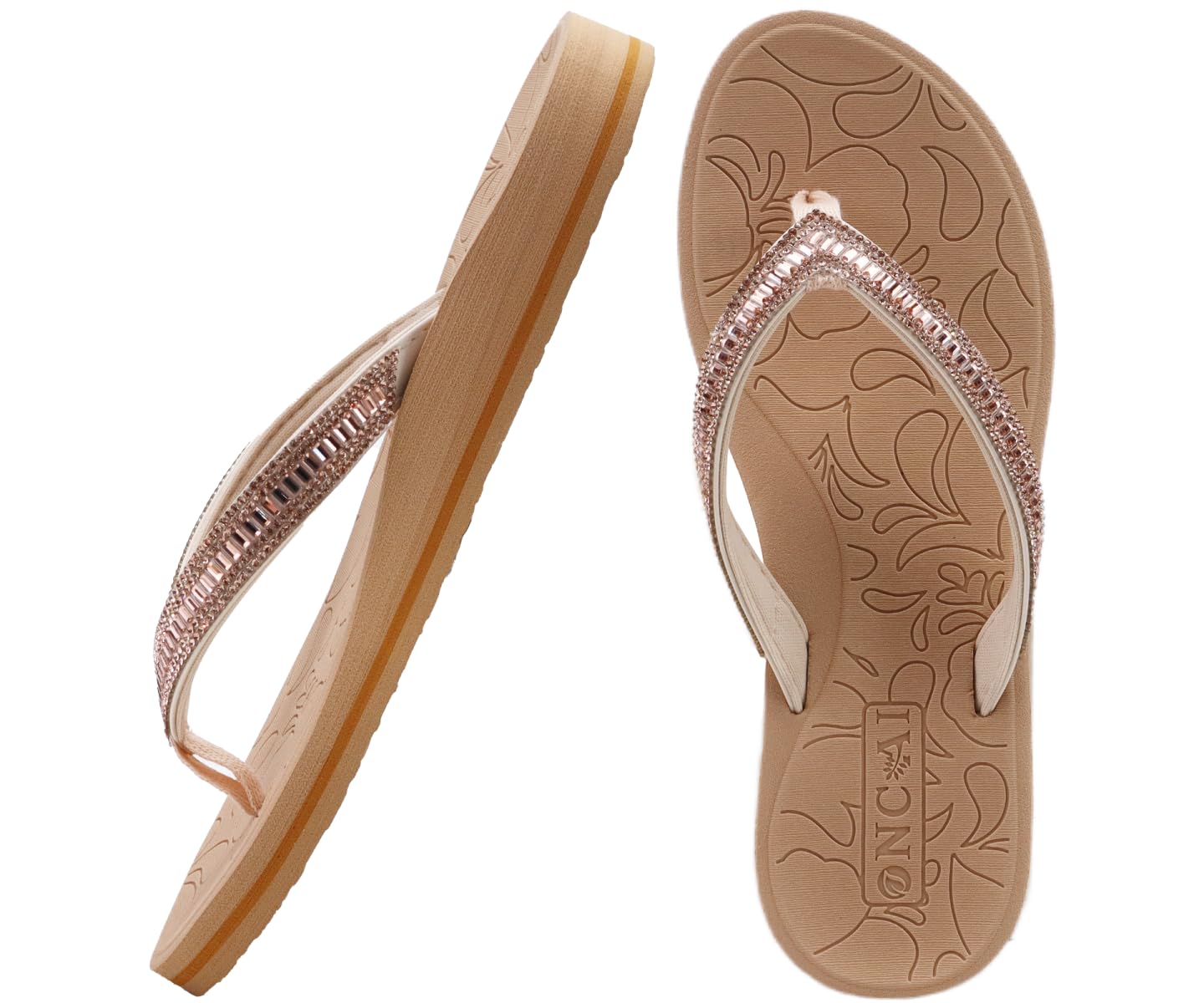 ONCAI Damen Zehentrenner Flip Flops mit Glitter Indoor/Outdoor Sommer Schwimmbad Strand Komfort Strand Plattform Angenehme Sandalen Badelatschen mit Orthopädie Arch Support Größe 36-43 EU