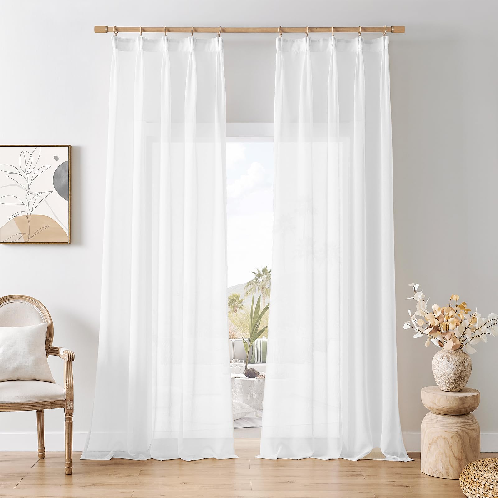 Softalker Stores Vorhänge mit Kräuselband Gardinen Wohnzimmer Modern 280 cm Lang Vorhang Weiß Halbtransparent Fenstergardinen 140 cm Breit Gardinenschals 2er Set für Gardinenschiene