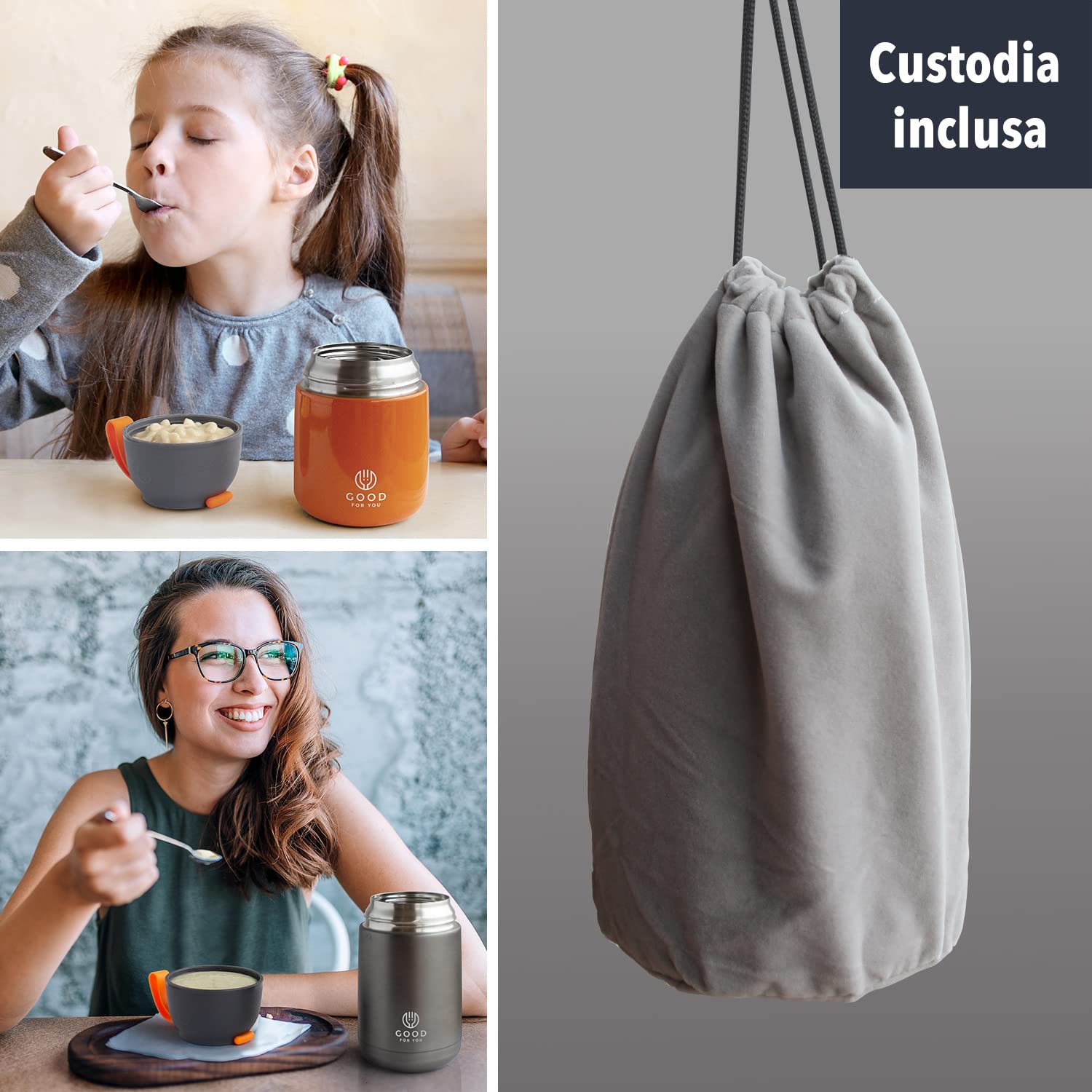 Thermos per alimenti, in acciaio inox, 530 ml, per pasti caldi e freddi, isolamento a doppia parete, contenitore termico per alimenti, per scuola, ufficio, viaggi, campeggio, cucchiaio pieghevole