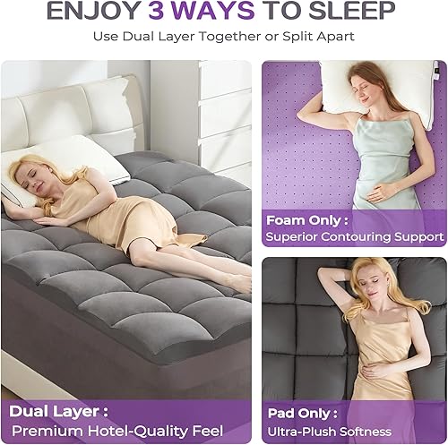 Miniatura 5 de SINWEEK - Cubrecolchón de espuma viscoelástica de doble capa de 5 pulgadas, tamaño Queen, con 3 pulgadas de espuma viscoelástica de gel y 2 pulgadas