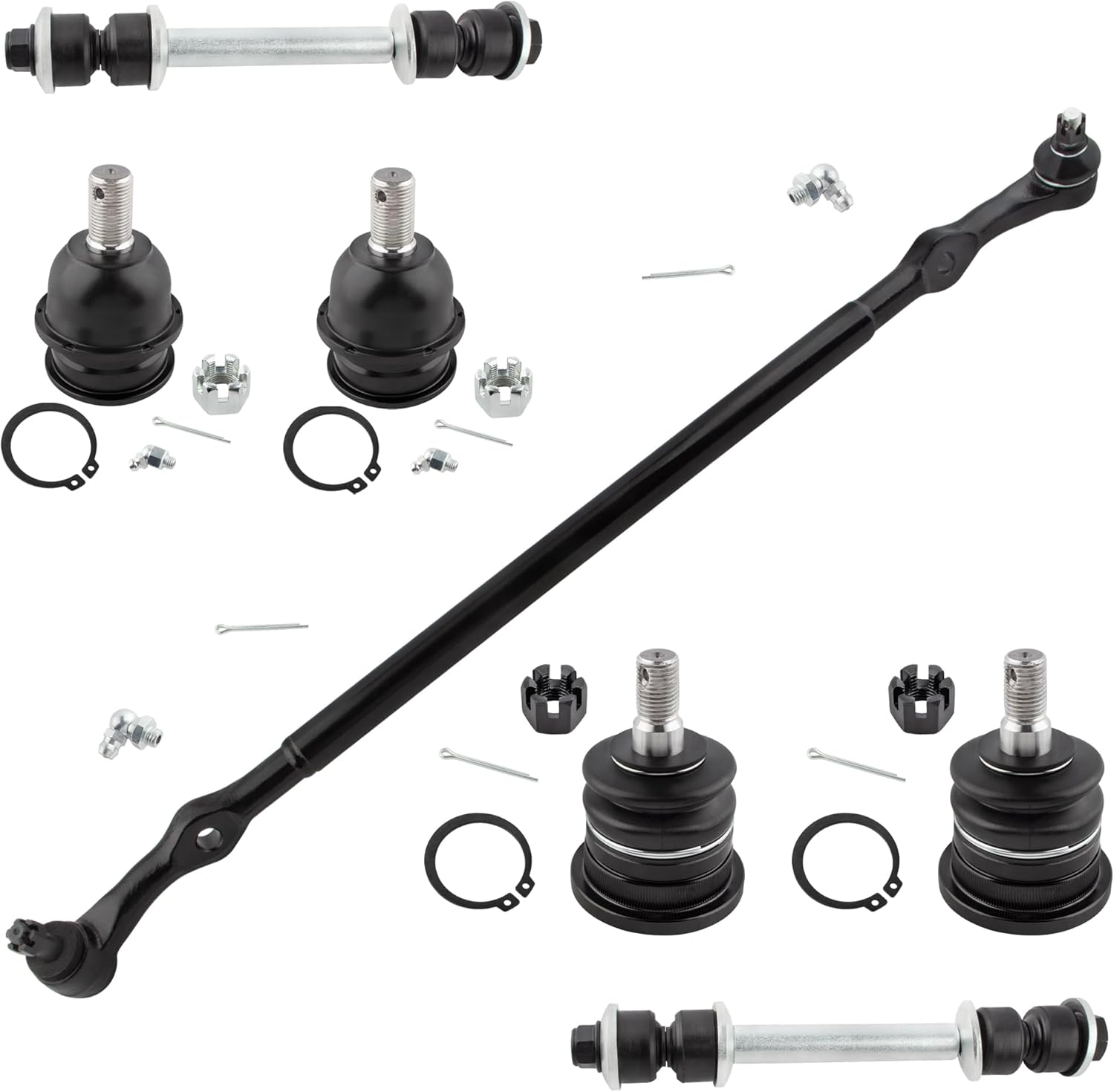 BOXI DS80943 K500038 K90663 K90104 Front Center Drag Links Upper Lower Ball Joints Sway Bars fit for Nissan Frontier 1998 1999 2000 2001 2002 2003 2004 / 2WD Models with 2.4L (Set of 7)