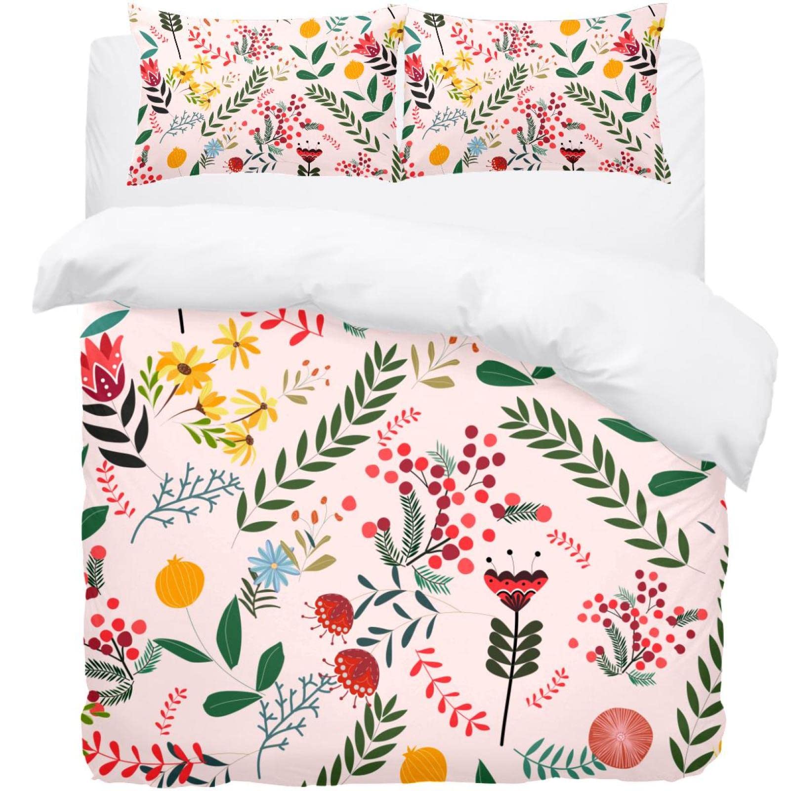 Parure de lit florale anti-plis avec housse de couette douce hypoallergénique