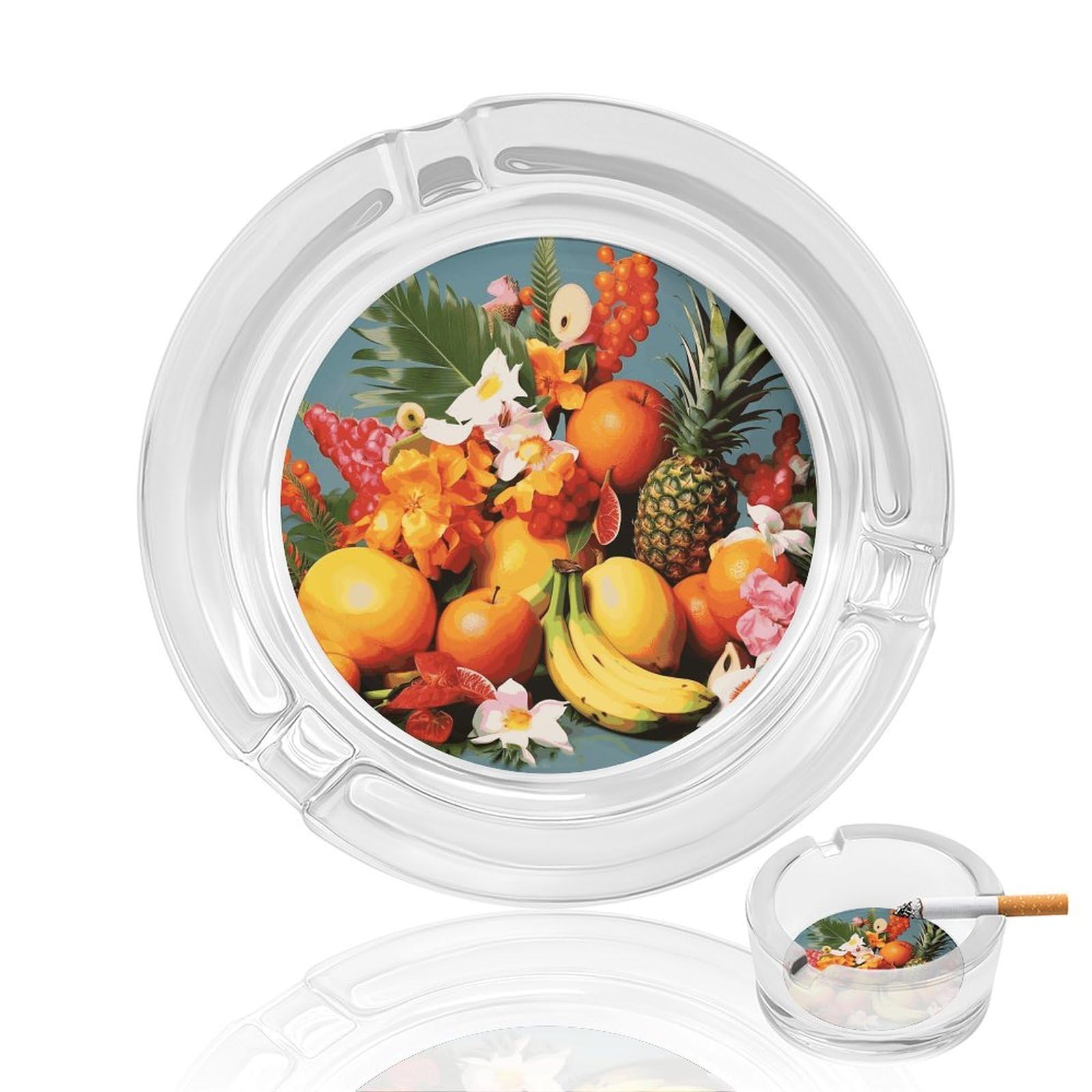 Cendrier en verre pour cigarettes avec motif de fruits tropicaux et fleurs pour la maison