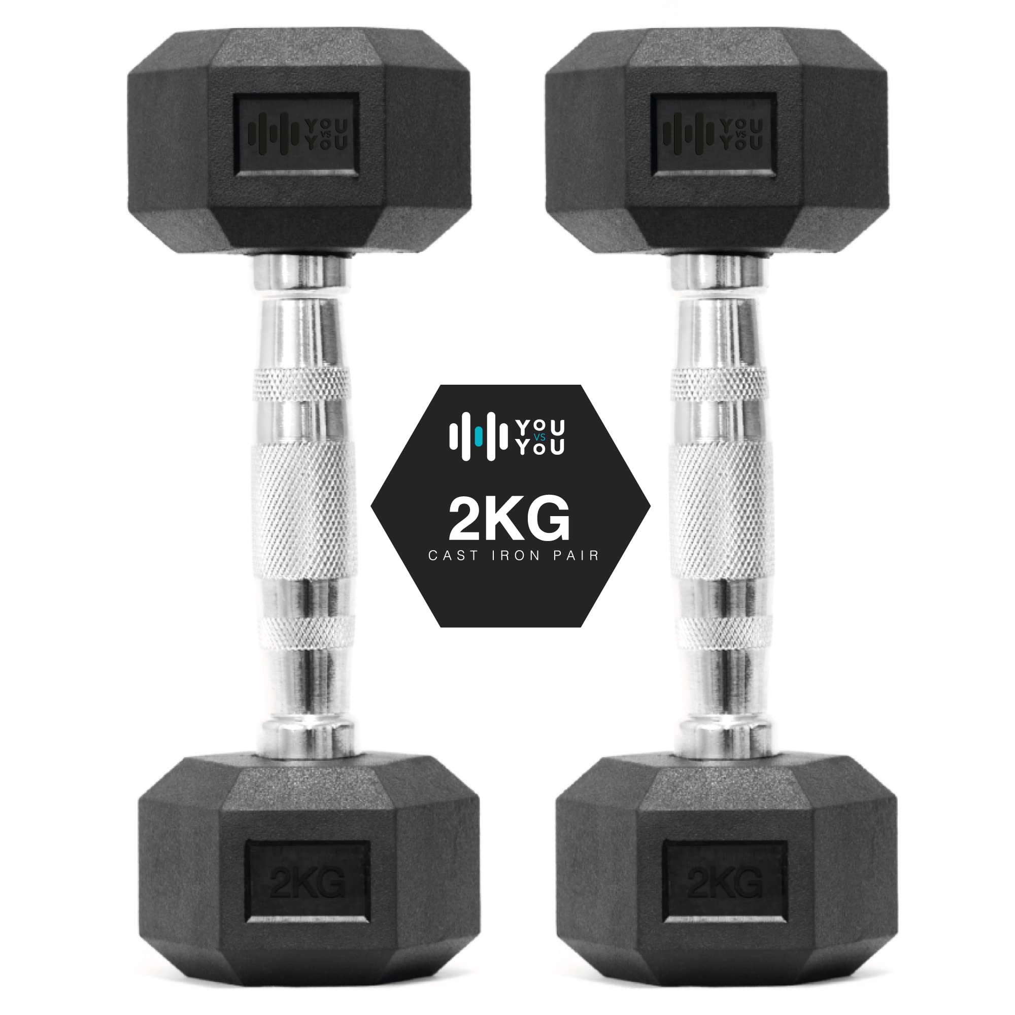 You vs You Hex Dumbbells Weights Pair for Home Exercise | 2kg Set of 2 Hexagonal Weight Rubber Encased for Home Fitness Gym Workouts Training Muscle Building & Conditioning | Unisex | Strength Fitness โ image 1
